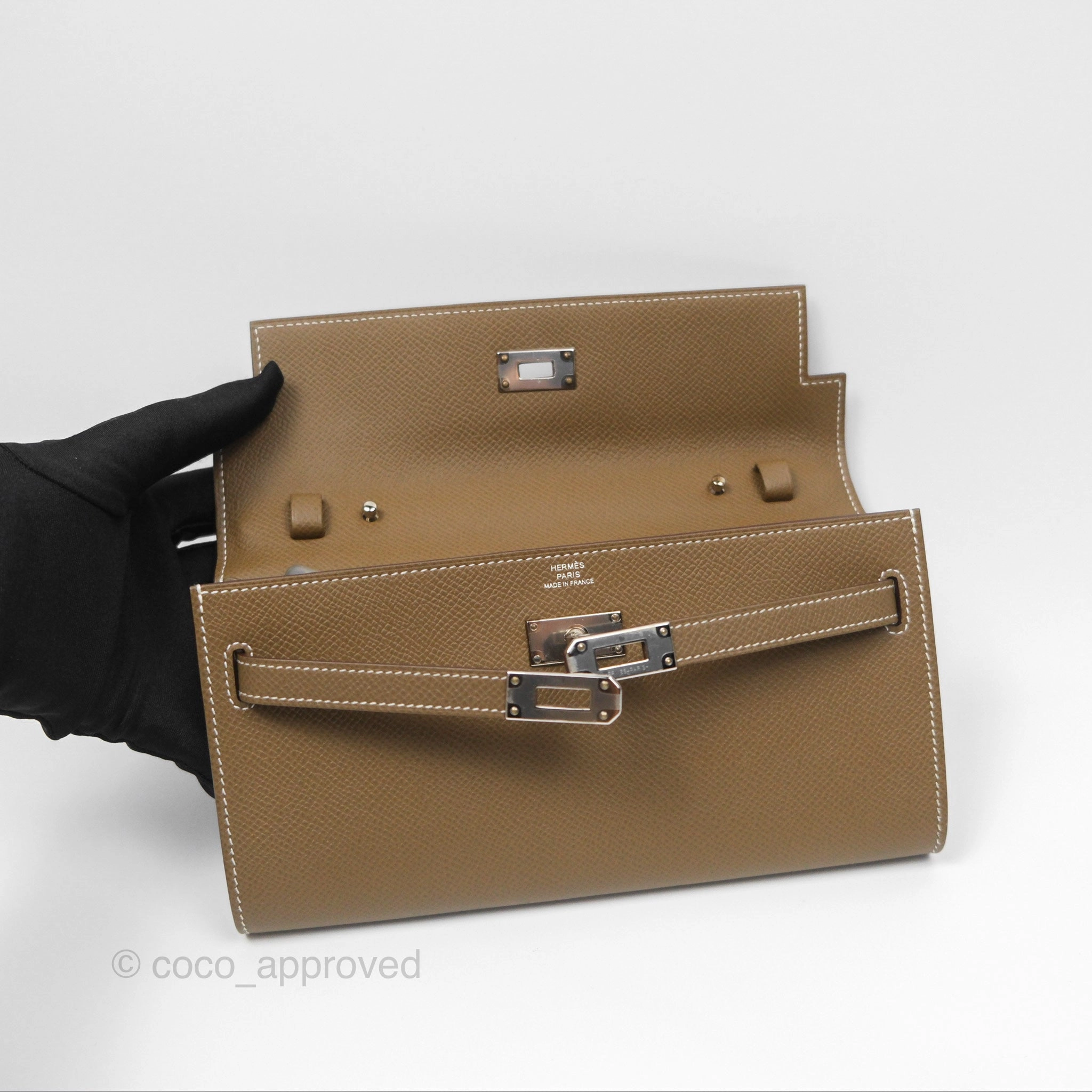 Herms Kelly To Go Wallet Etoupe 18 Epsom Palladium Hardware