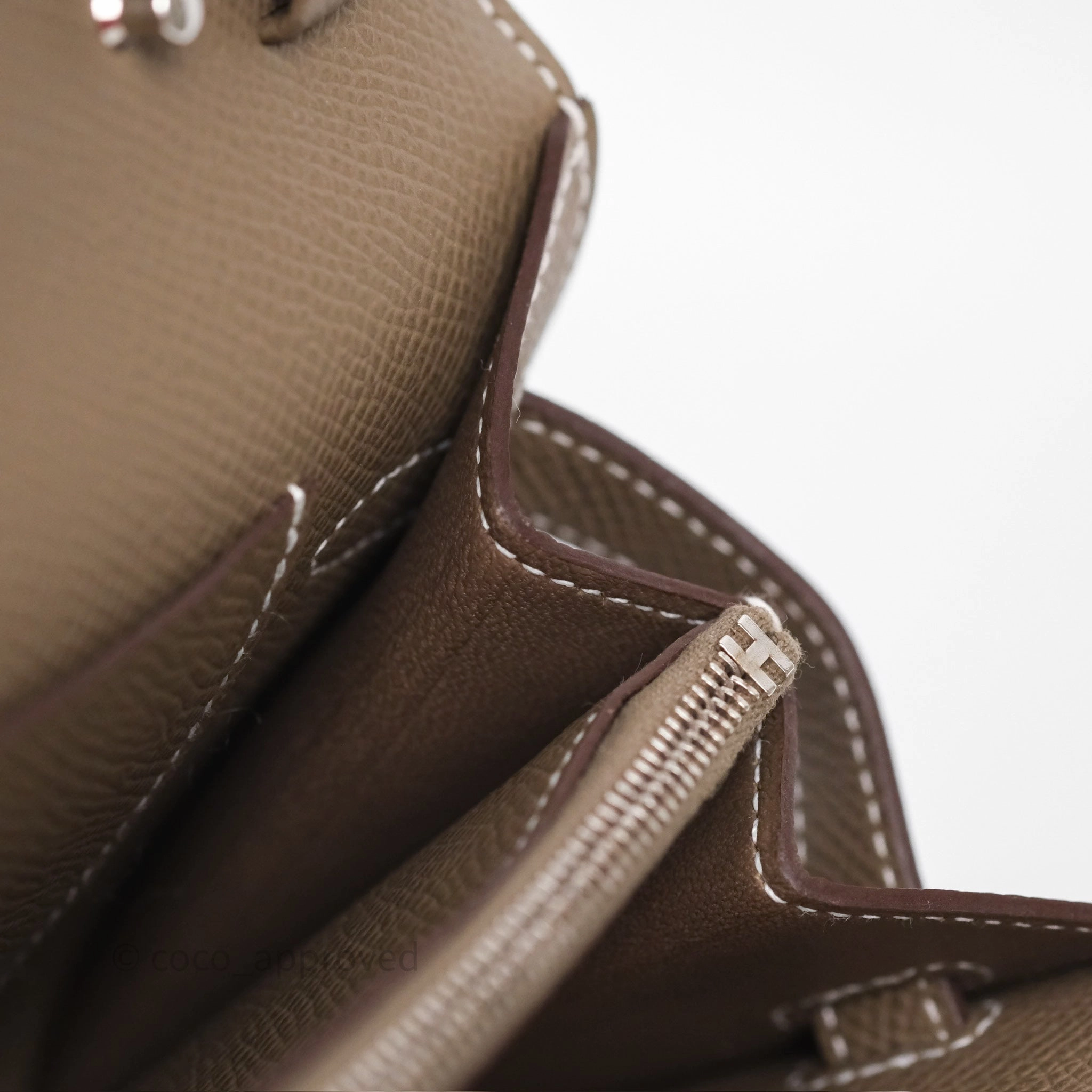 Herms Kelly To Go Wallet Etoupe 18 Epsom Palladium Hardware