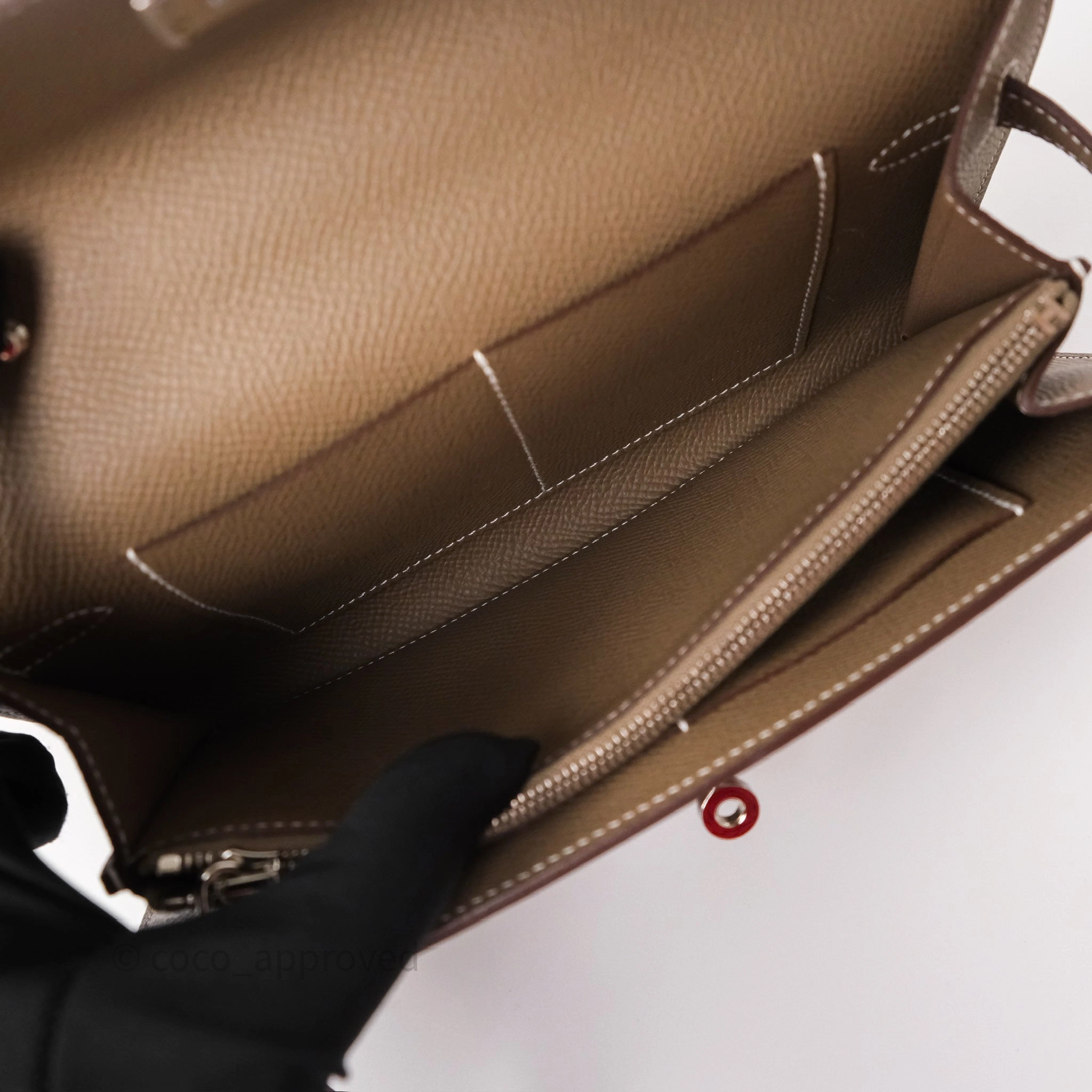 Herms Kelly To Go Wallet Etoupe 18 Epsom Palladium Hardware