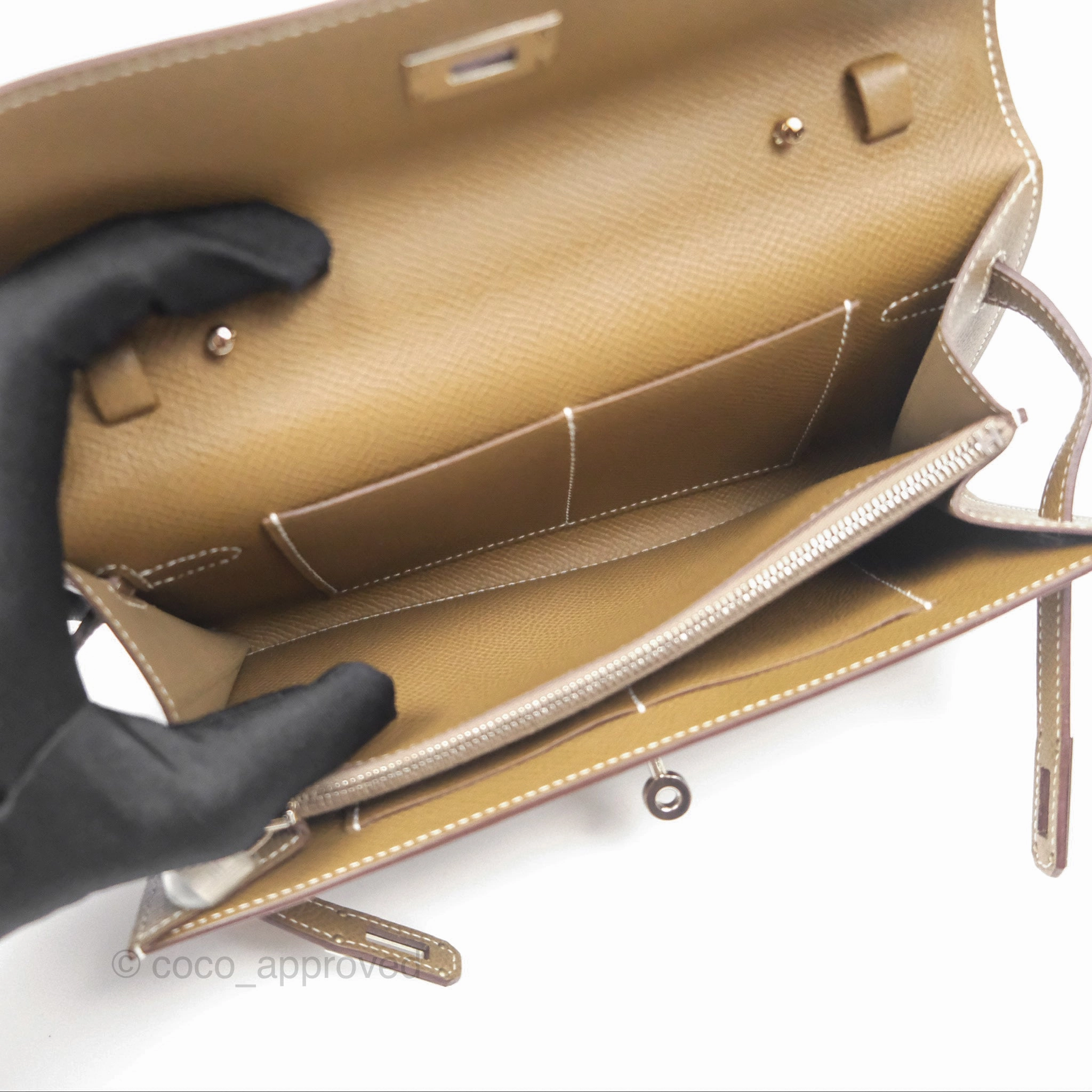 Herms Kelly To Go Wallet Etoupe 18 Epsom Palladium Hardware