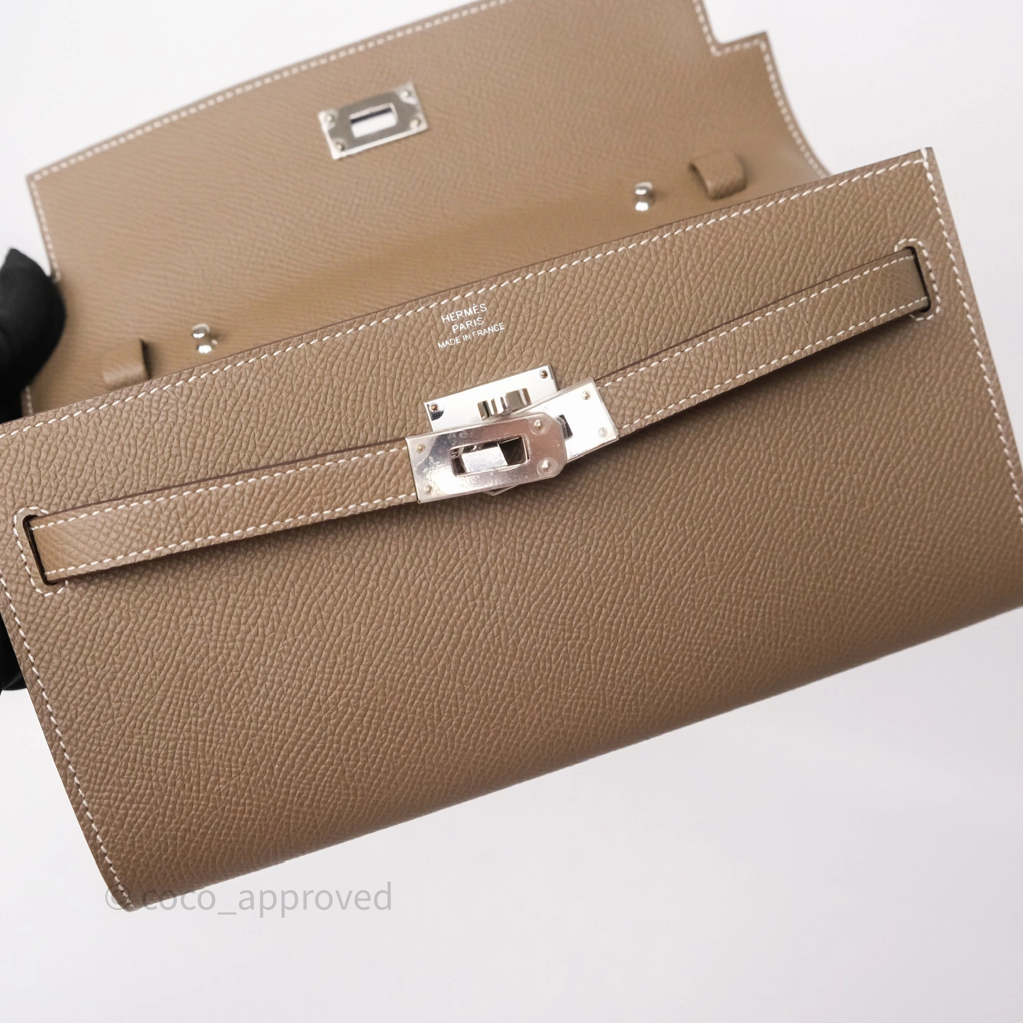 Herms Kelly To Go Wallet Etoupe 18 Epsom Palladium Hardware