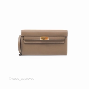 Herms Kelly To Go Wallet Etoupe Evercolor Gold Hardware
