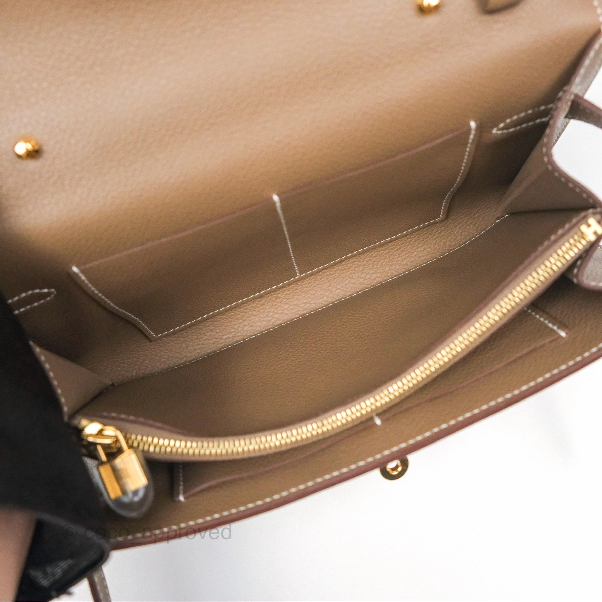 Herms Kelly To Go Wallet Etoupe Evercolor Gold Hardware