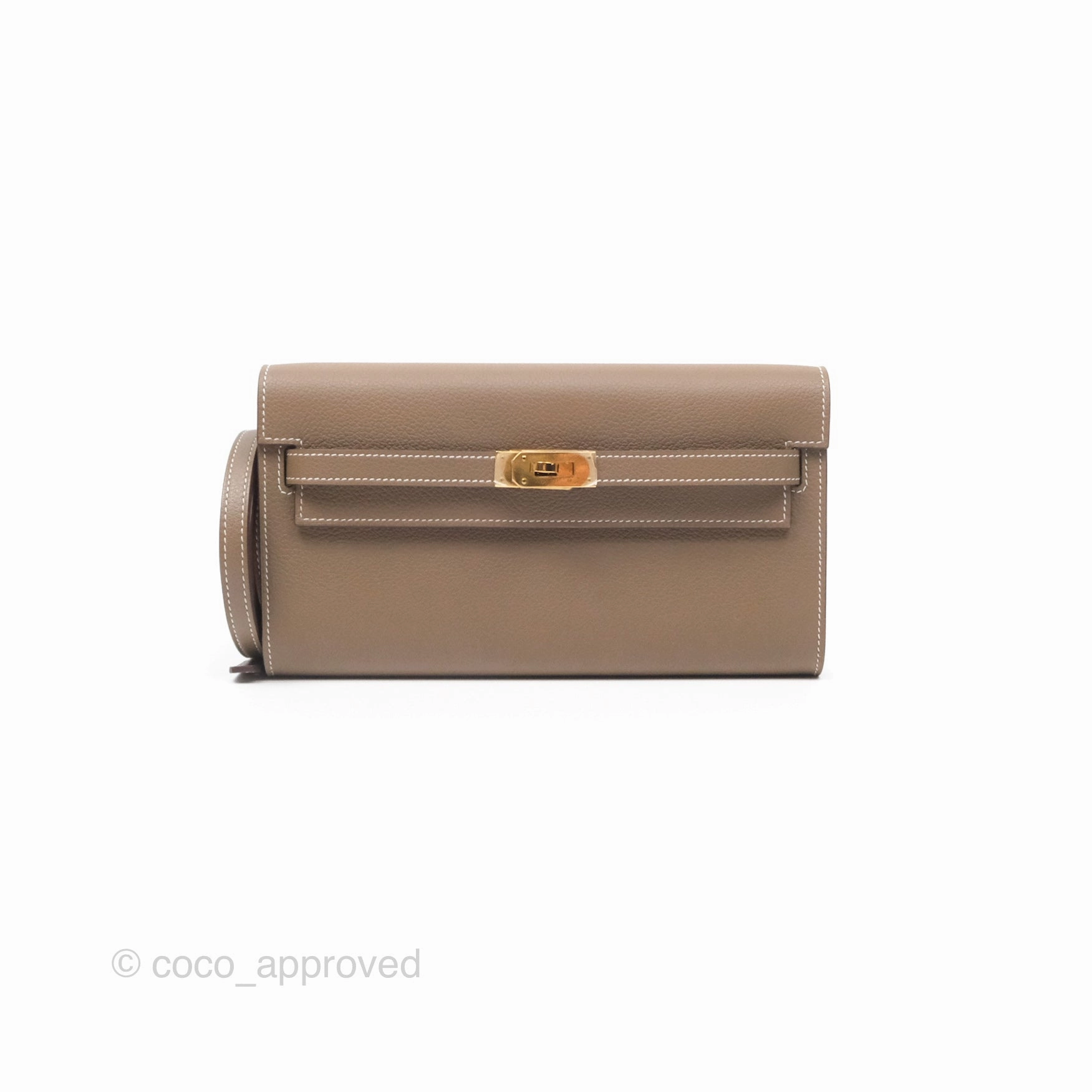 Herms Kelly To Go Wallet Etoupe Evercolor Gold Hardware