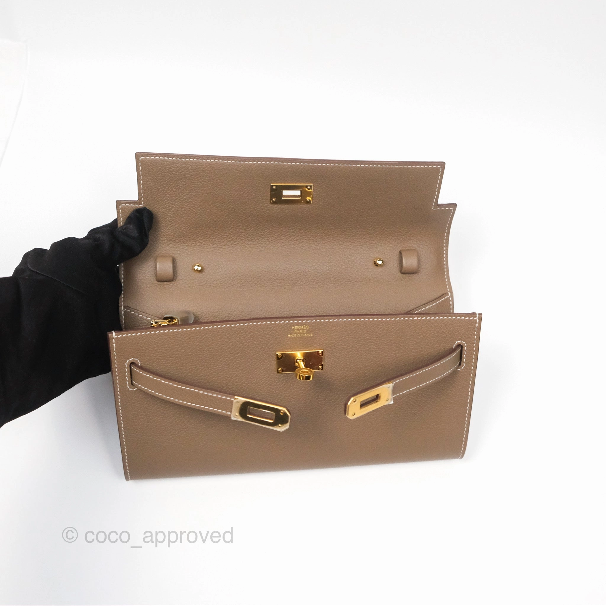 Herms Kelly To Go Wallet Etoupe Evercolor Gold Hardware