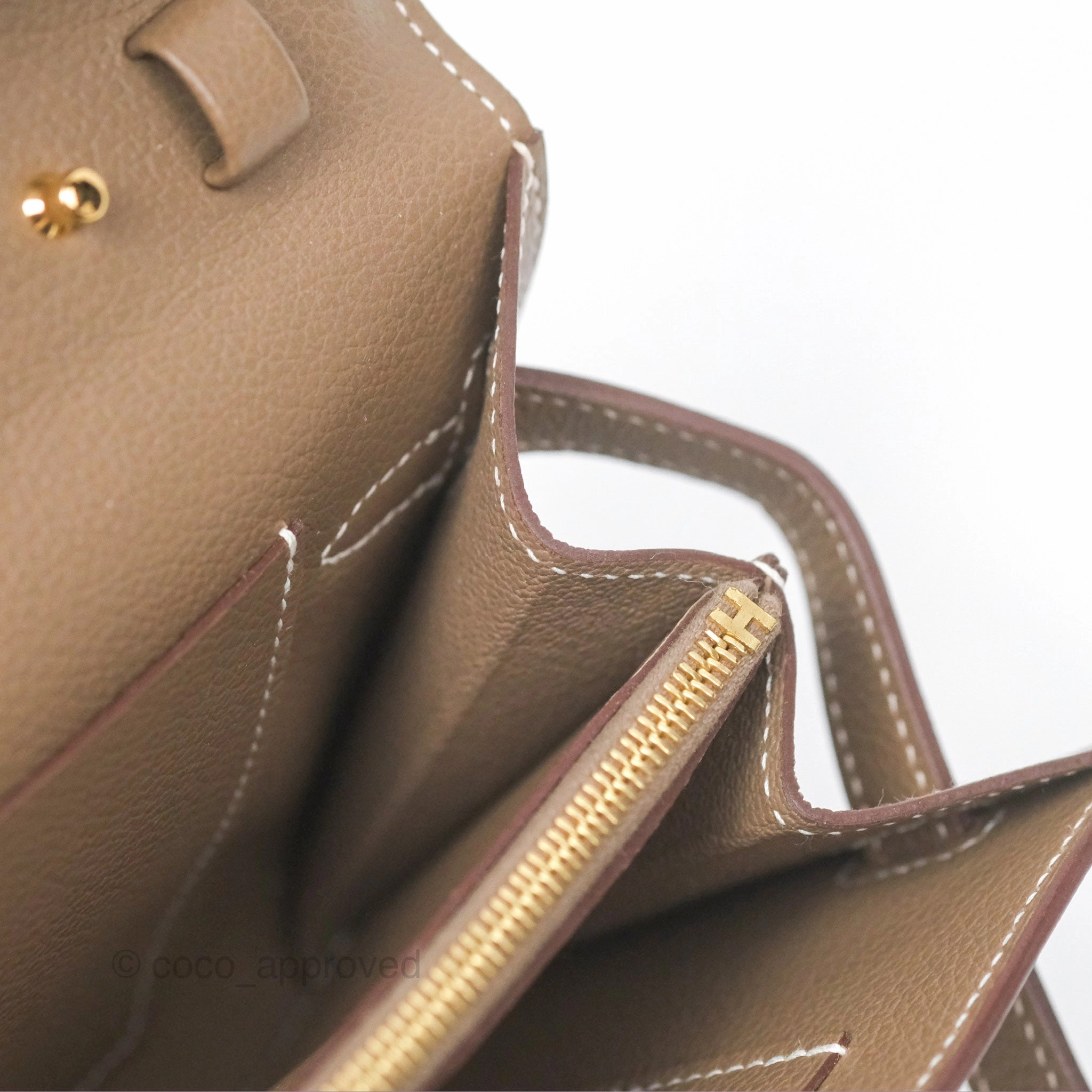 Herms Kelly To Go Wallet Etoupe Evercolor Gold Hardware