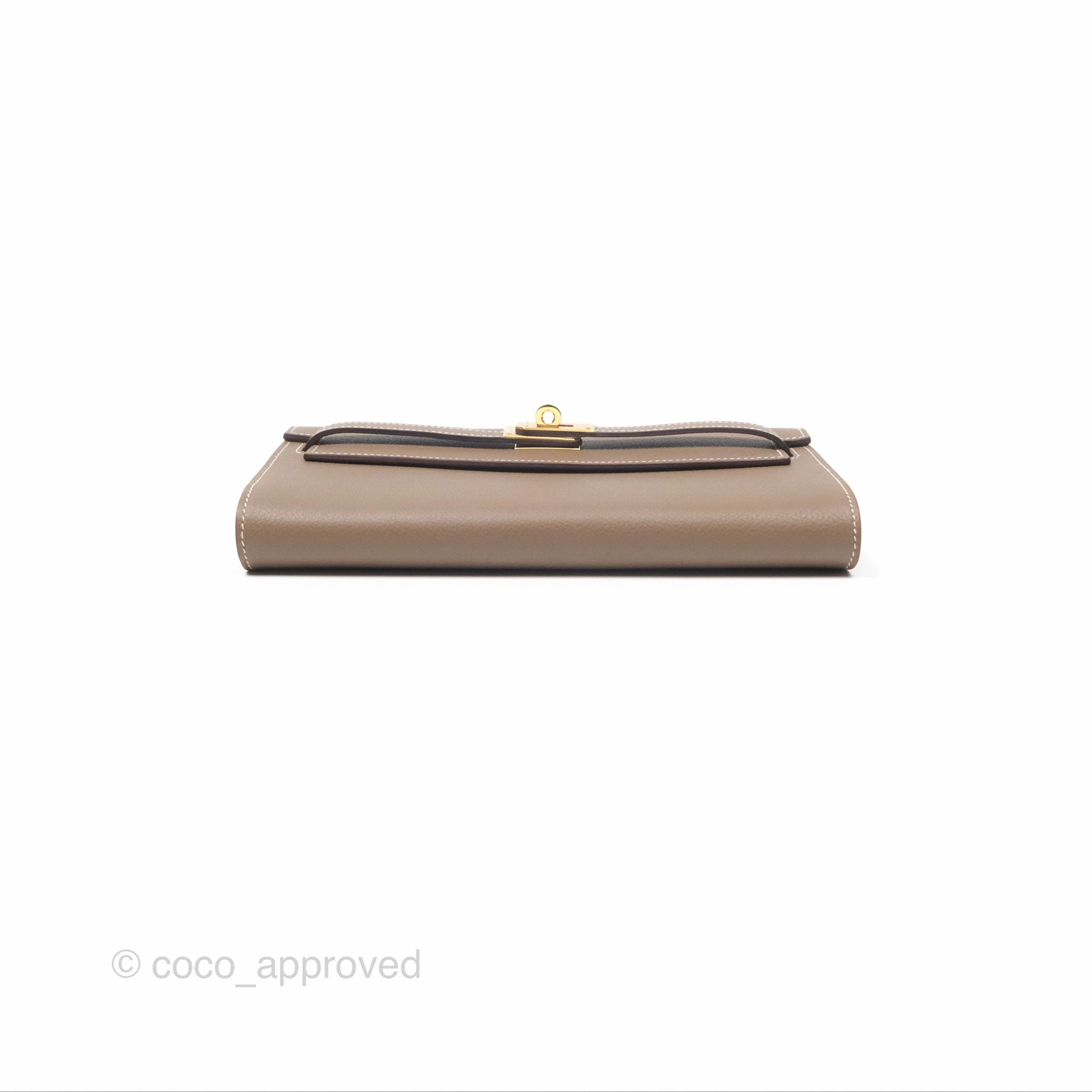 Herms Kelly To Go Wallet Etoupe Evercolor Gold Hardware