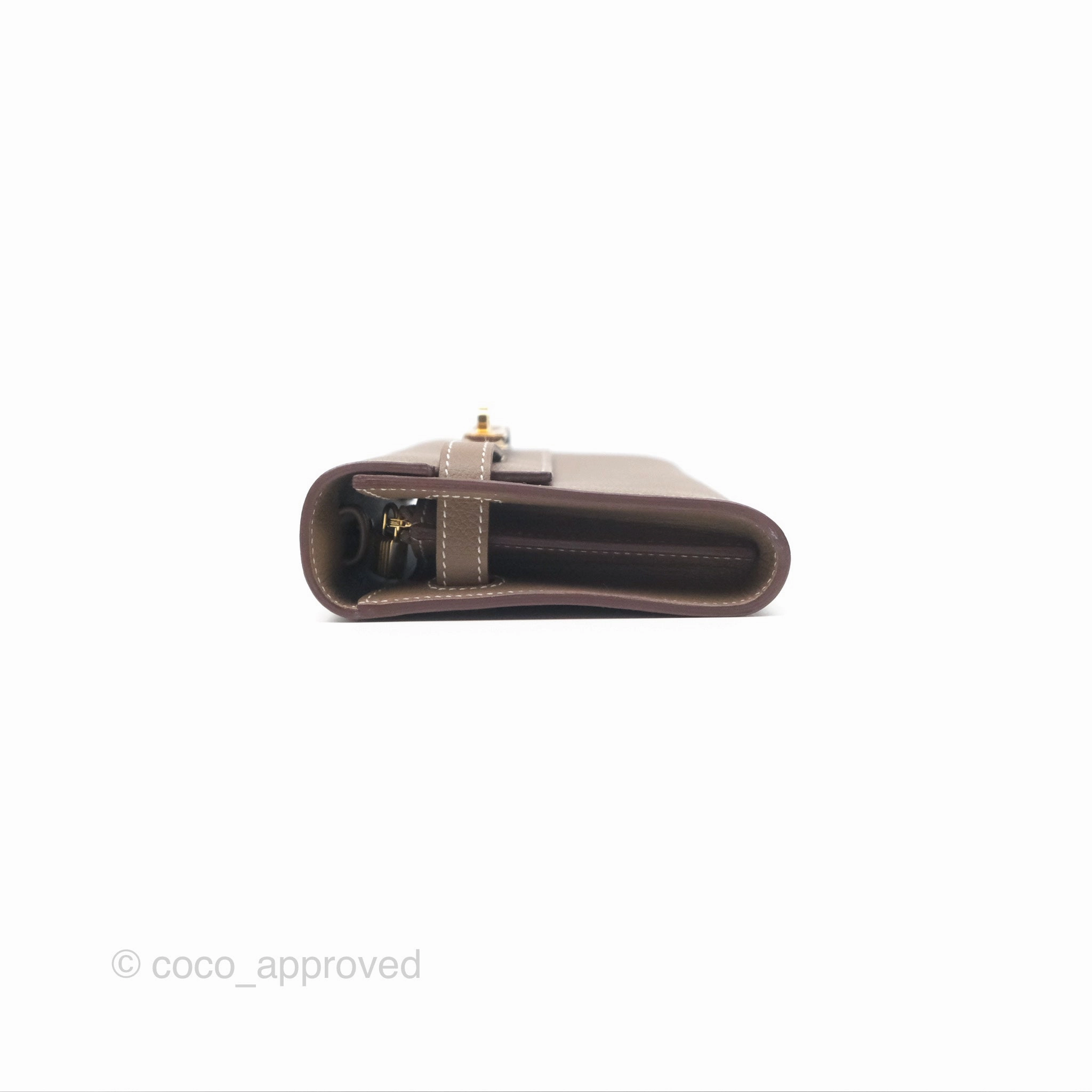 Herms Kelly To Go Wallet Etoupe Evercolor Gold Hardware
