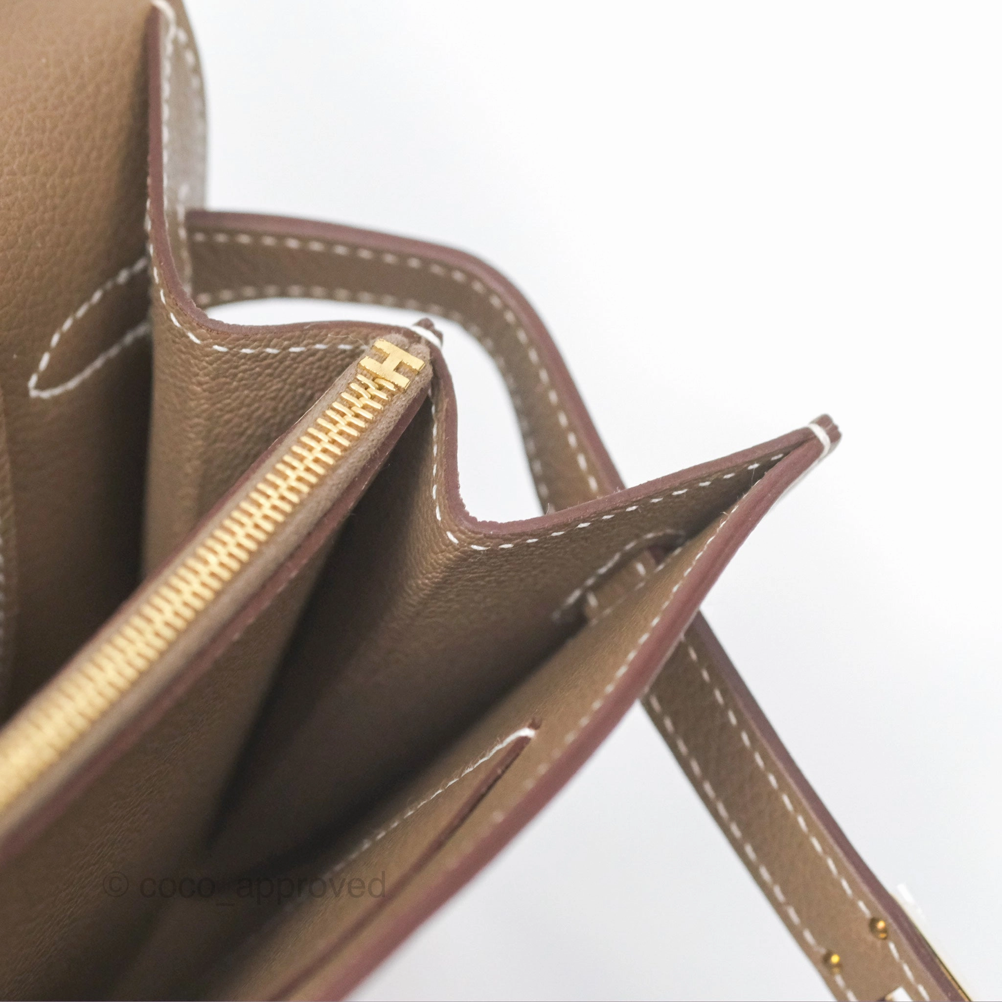 Herms Kelly To Go Wallet Etoupe Evercolor Gold Hardware