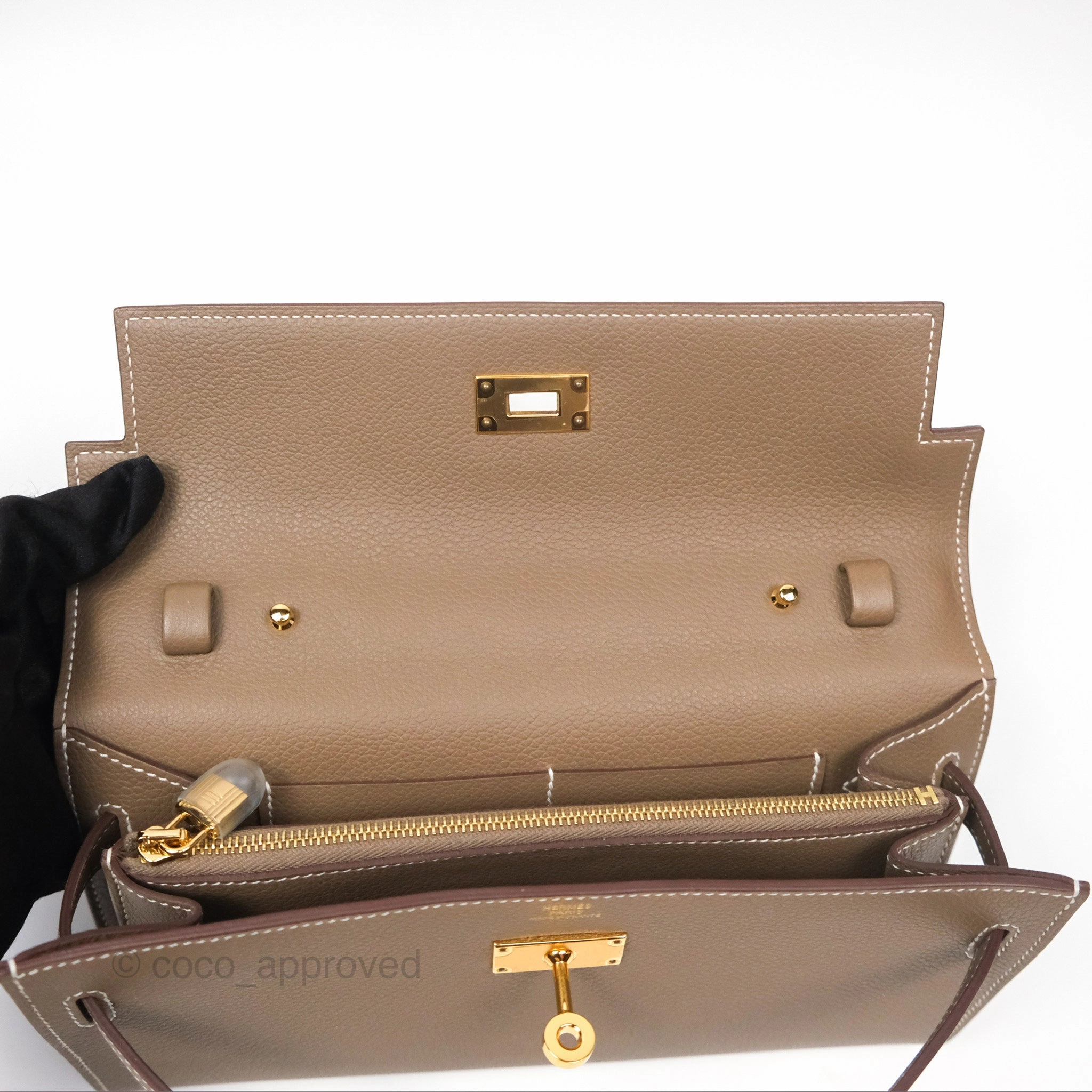 Herms Kelly To Go Wallet Etoupe Evercolor Gold Hardware