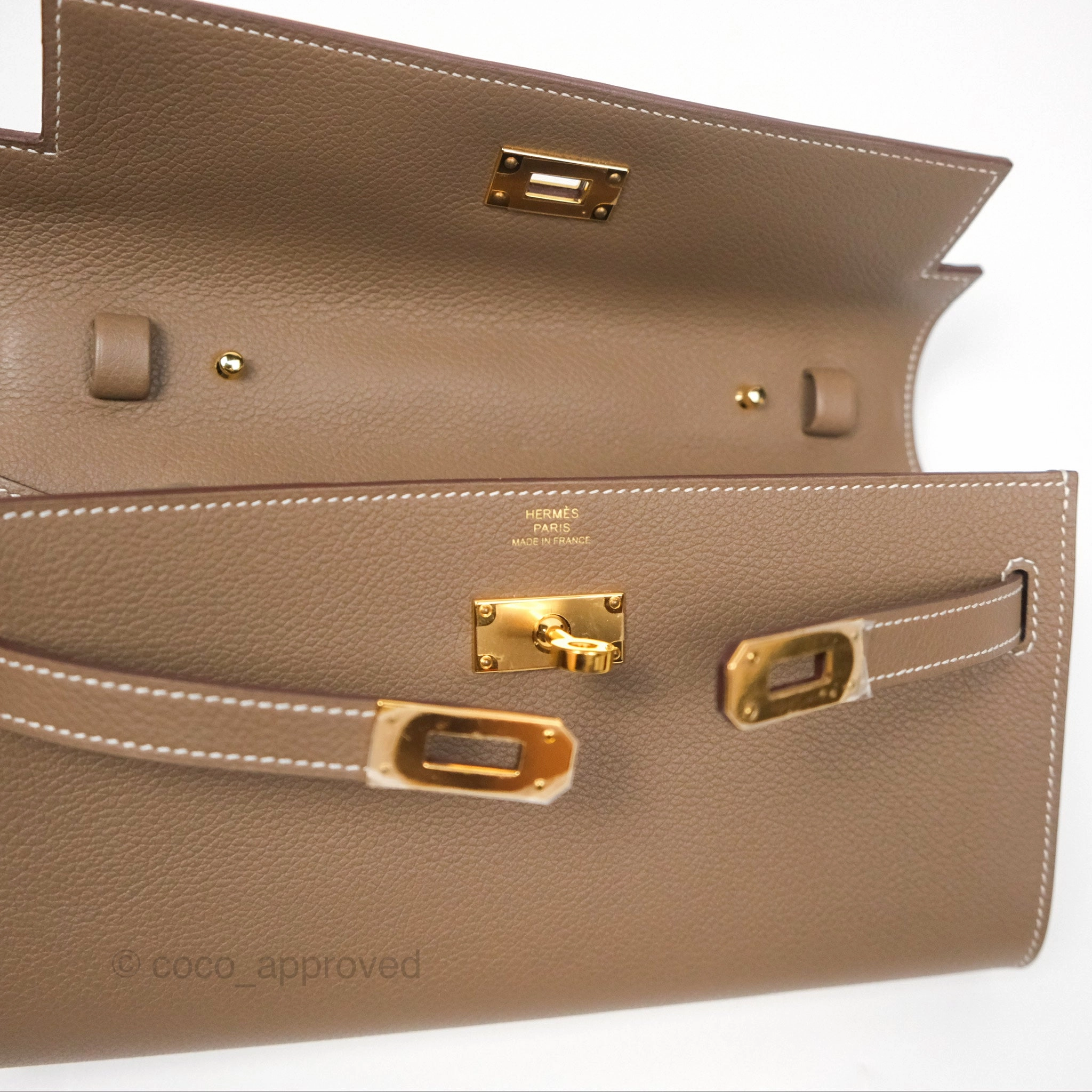 Herms Kelly To Go Wallet Etoupe Evercolor Gold Hardware