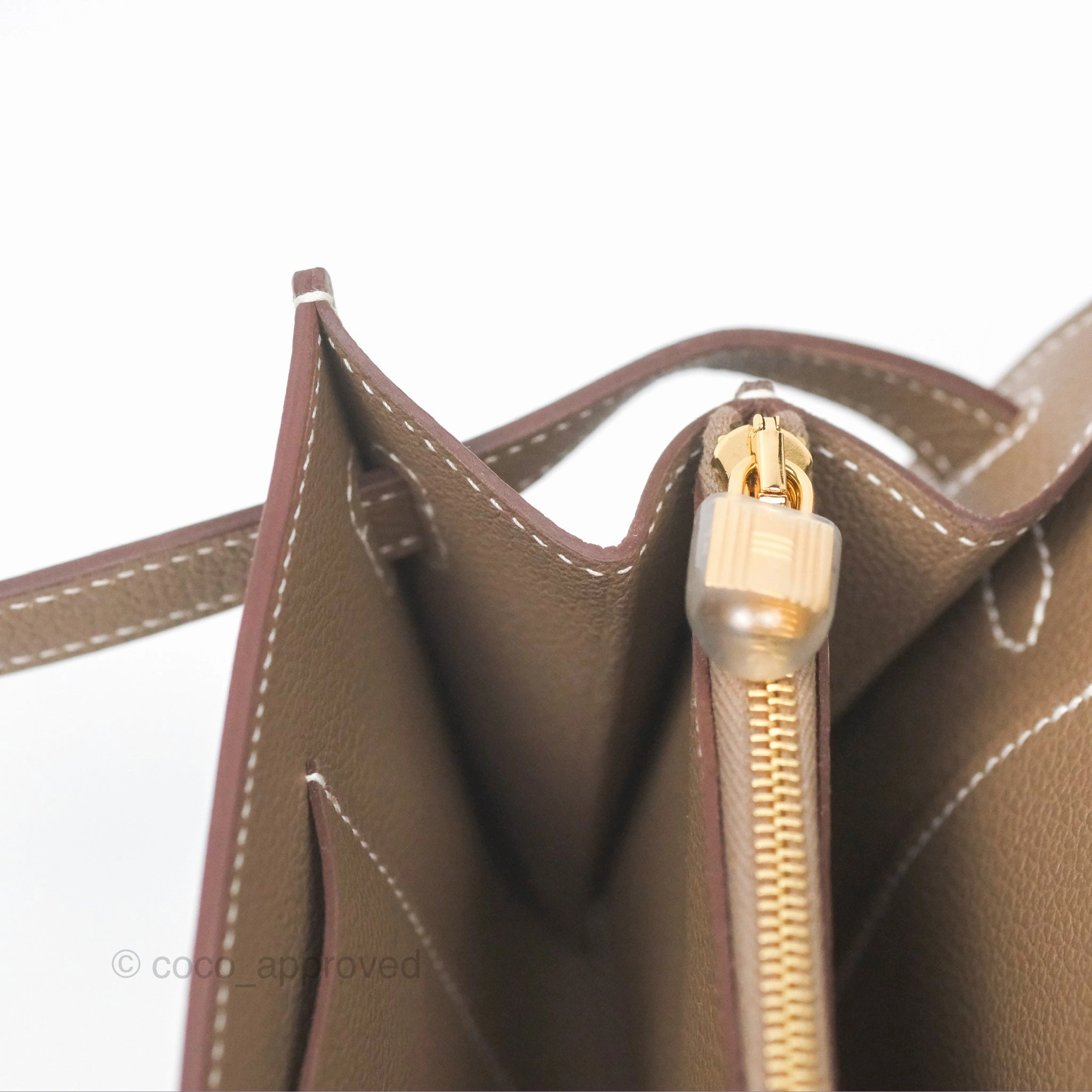 Herms Kelly To Go Wallet Etoupe Evercolor Gold Hardware