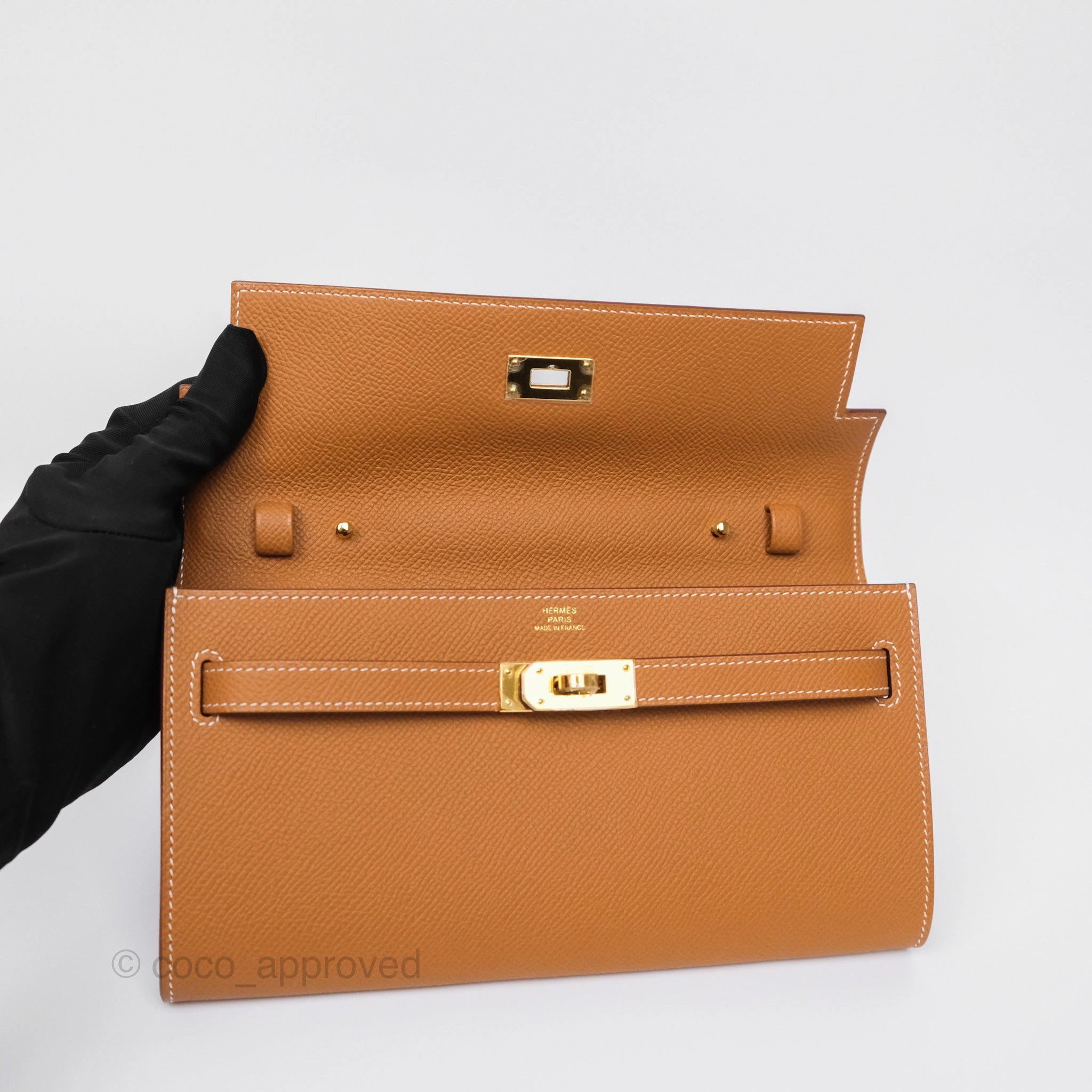Herms Kelly To Go Wallet Gold 37 Epsom Gold Hardware