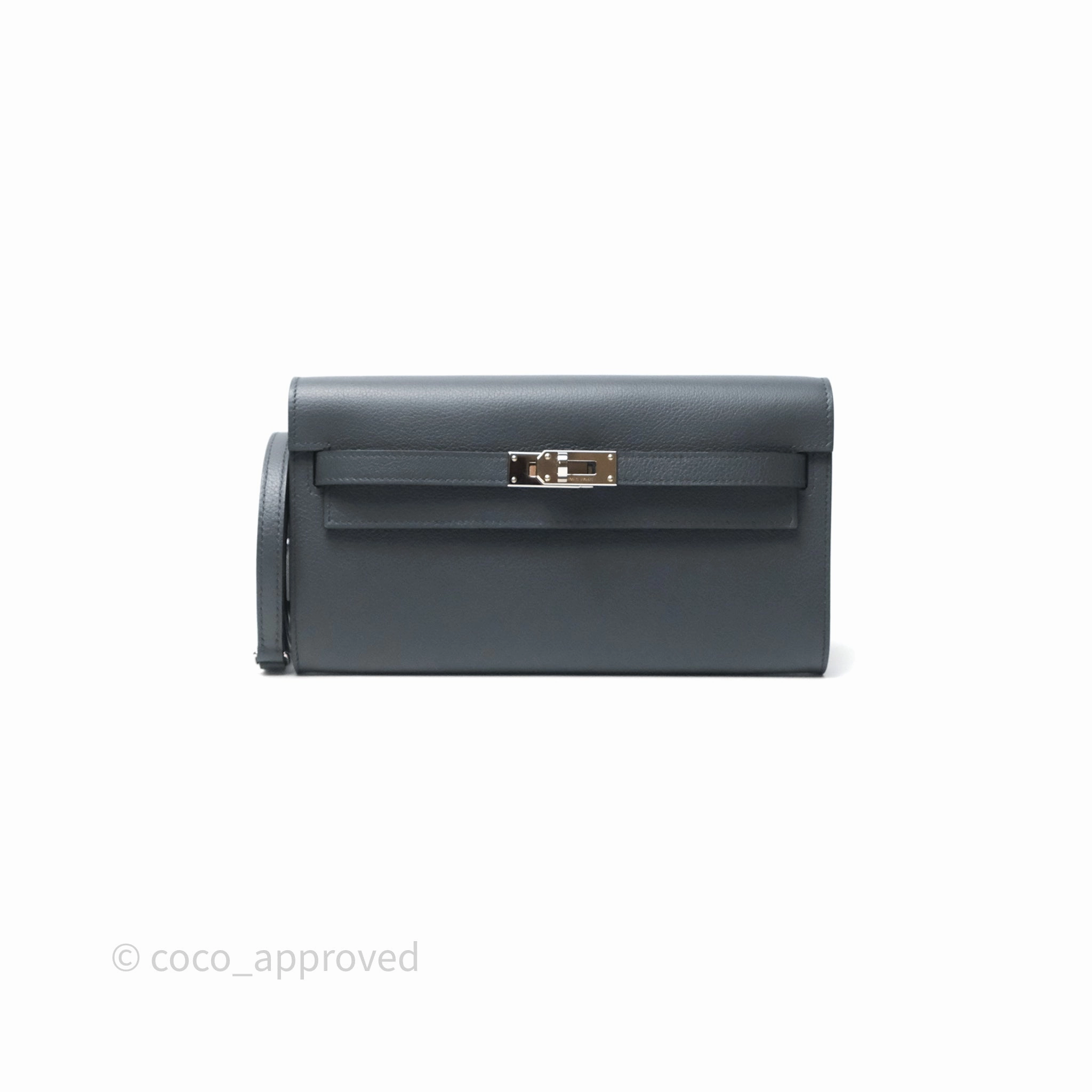 Herms Kelly To Go Wallet Gris Misty H0 Evercolor Palladium Hardware