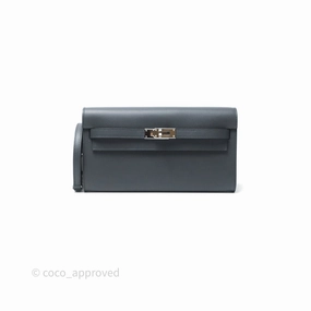 Herms Kelly To Go Wallet Gris Misty H0 Evercolor Palladium Hardware