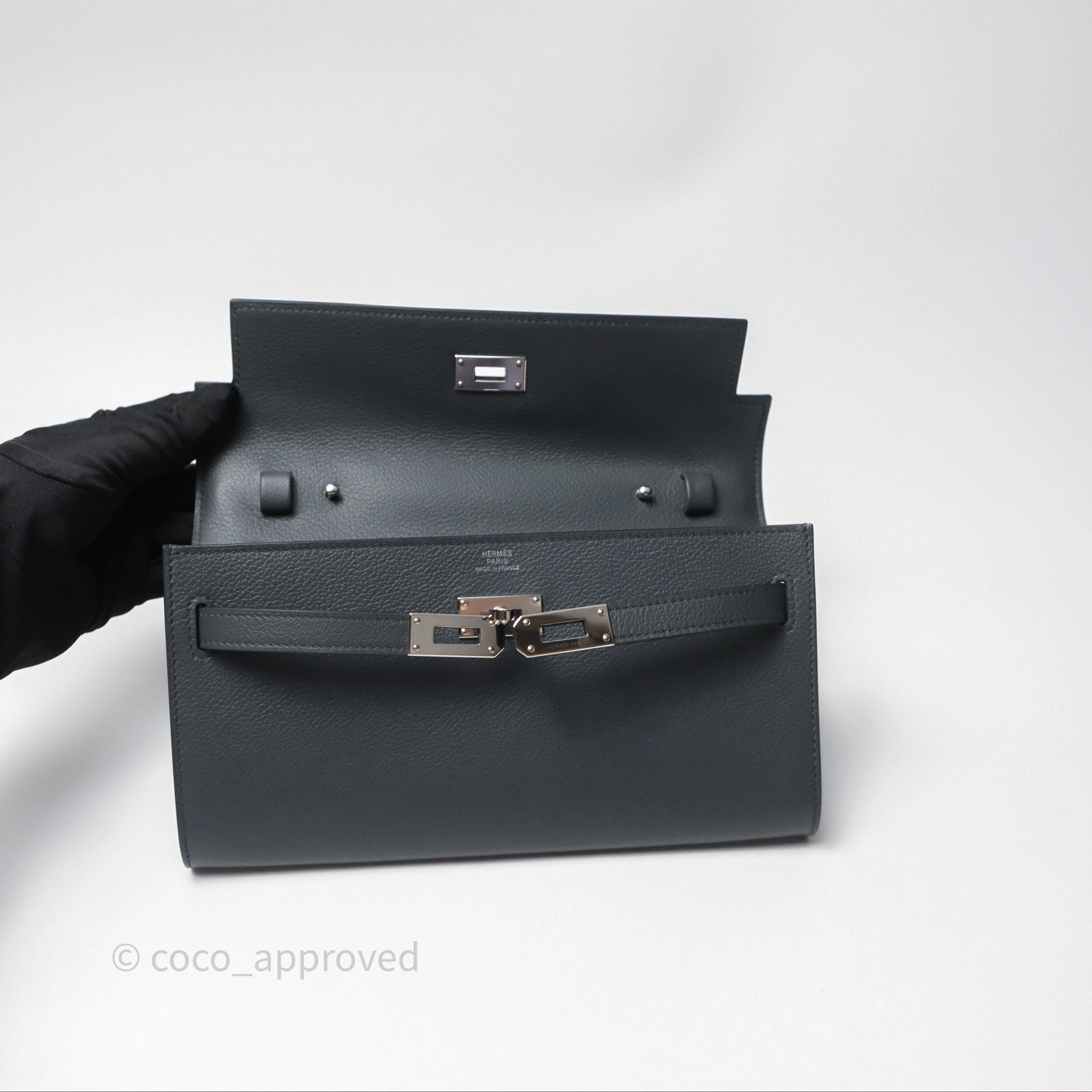 Herms Kelly To Go Wallet Gris Misty H0 Evercolor Palladium Hardware