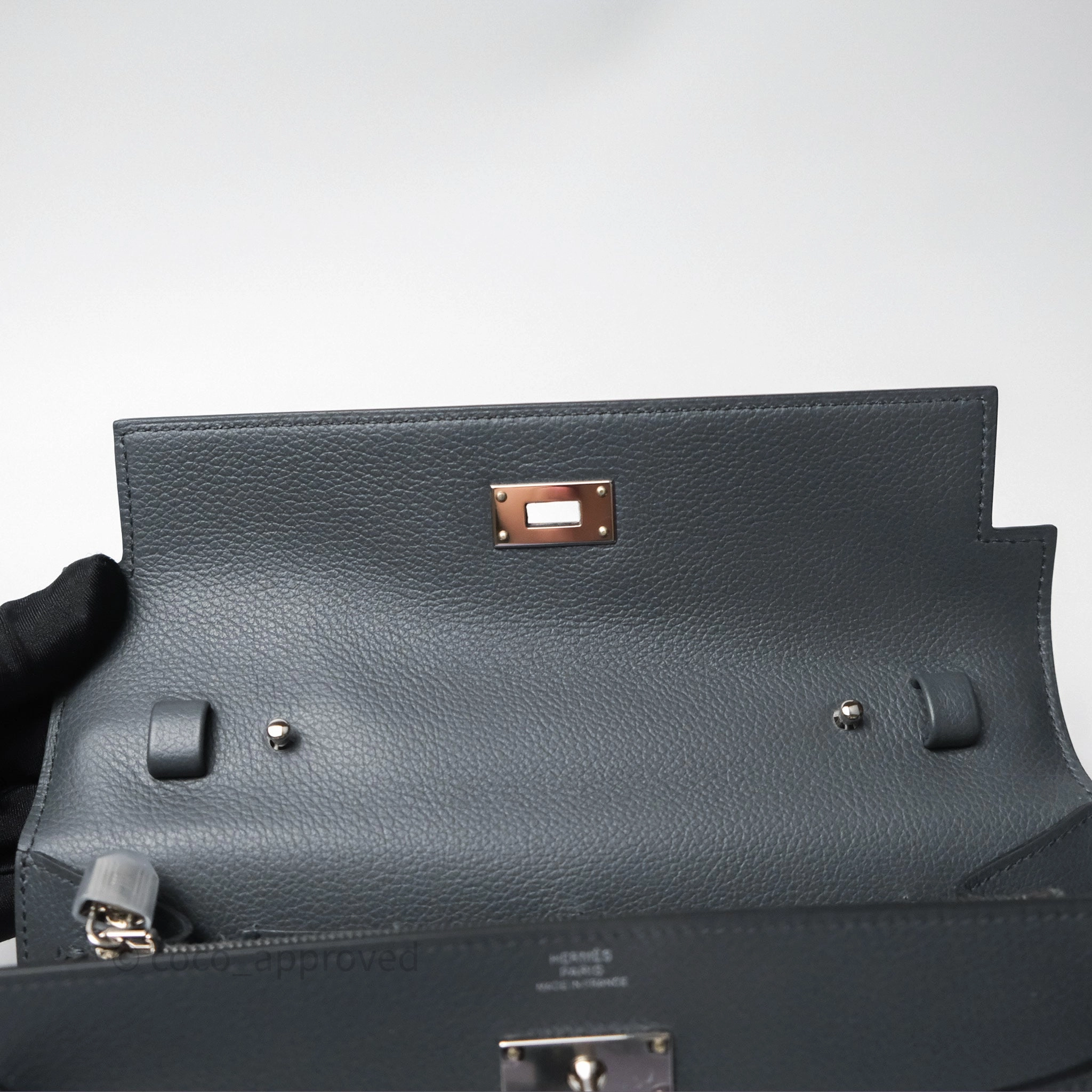 Herms Kelly To Go Wallet Gris Misty H0 Evercolor Palladium Hardware