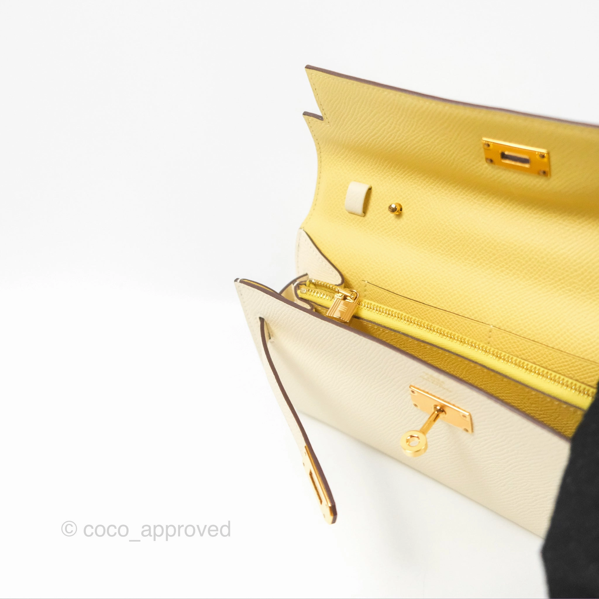 Herms Kelly To Go Wallet Nata / Jaune Poussin Epsom Gold Hardware