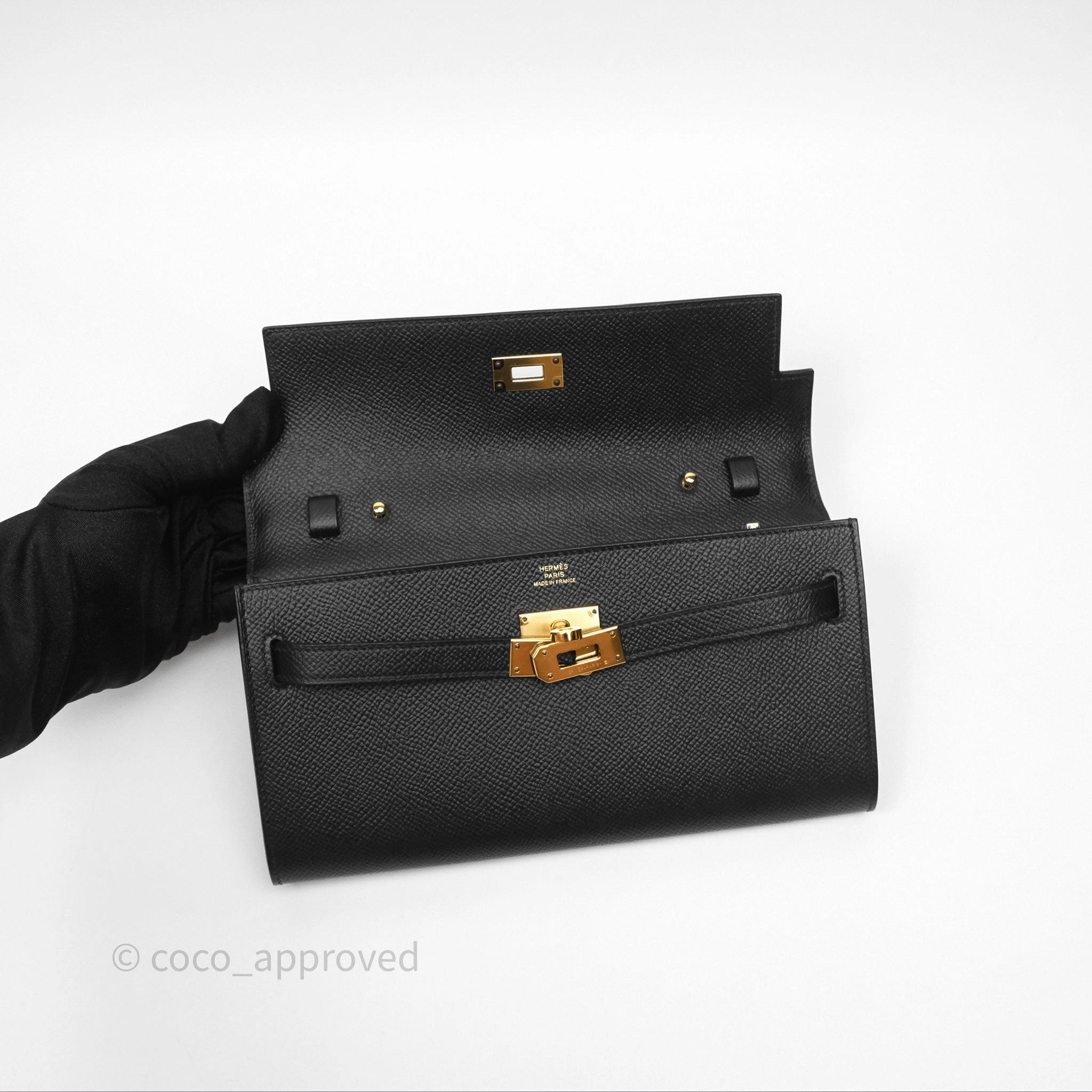 Herms Kelly To Go Wallet Noir 89 Black Epsom Gold Hardware