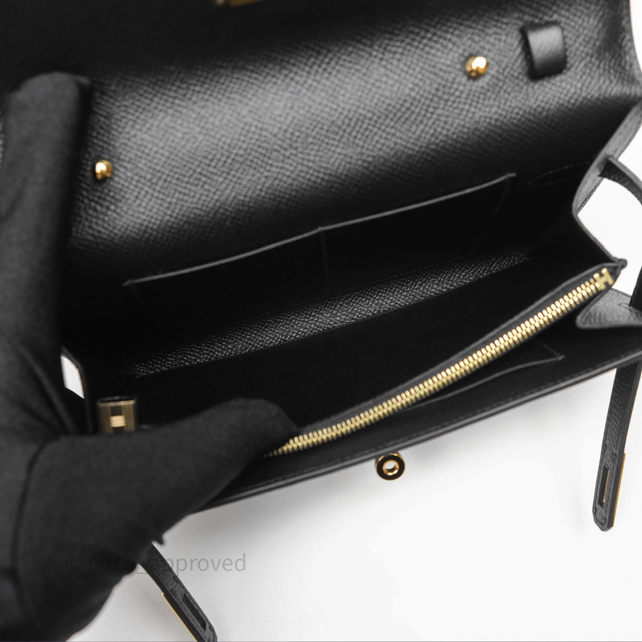 Herms Kelly To Go Wallet Noir 89 Black Epsom Gold Hardware