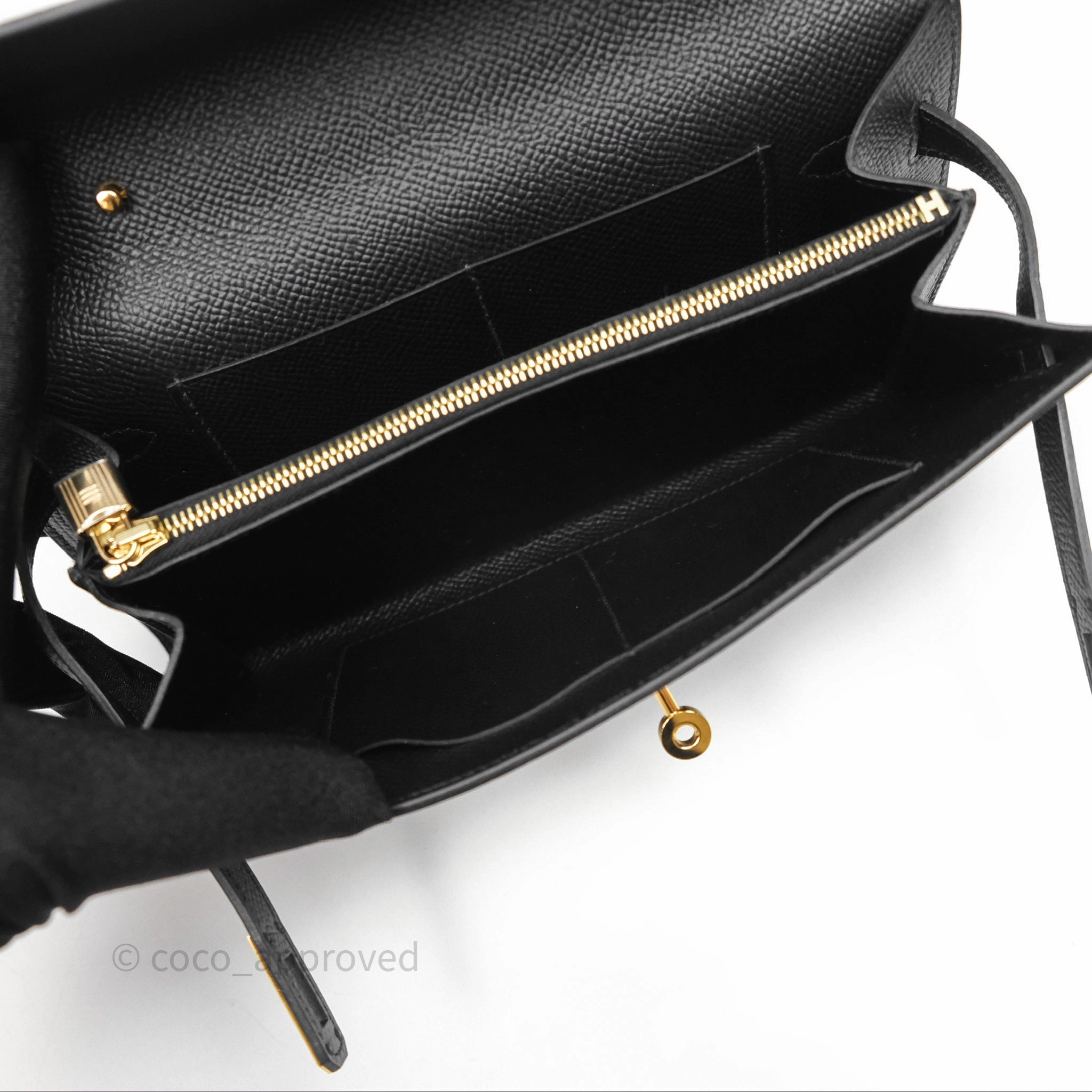 Herms Kelly To Go Wallet Noir 89 Black Epsom Gold Hardware