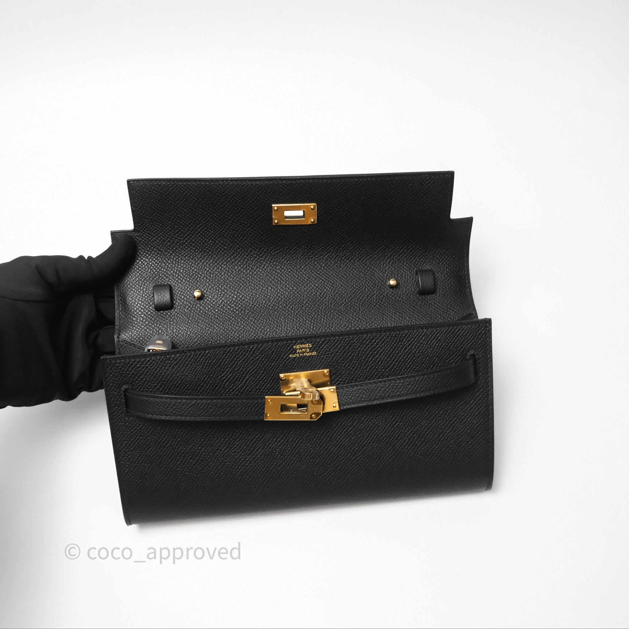 Herms Kelly To Go Wallet Noir 89 Black Epsom Gold Hardware