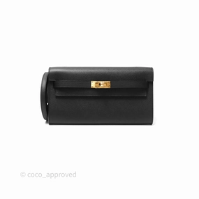 Herms Kelly To Go Wallet Noir 89 Black Epsom Gold Hardware