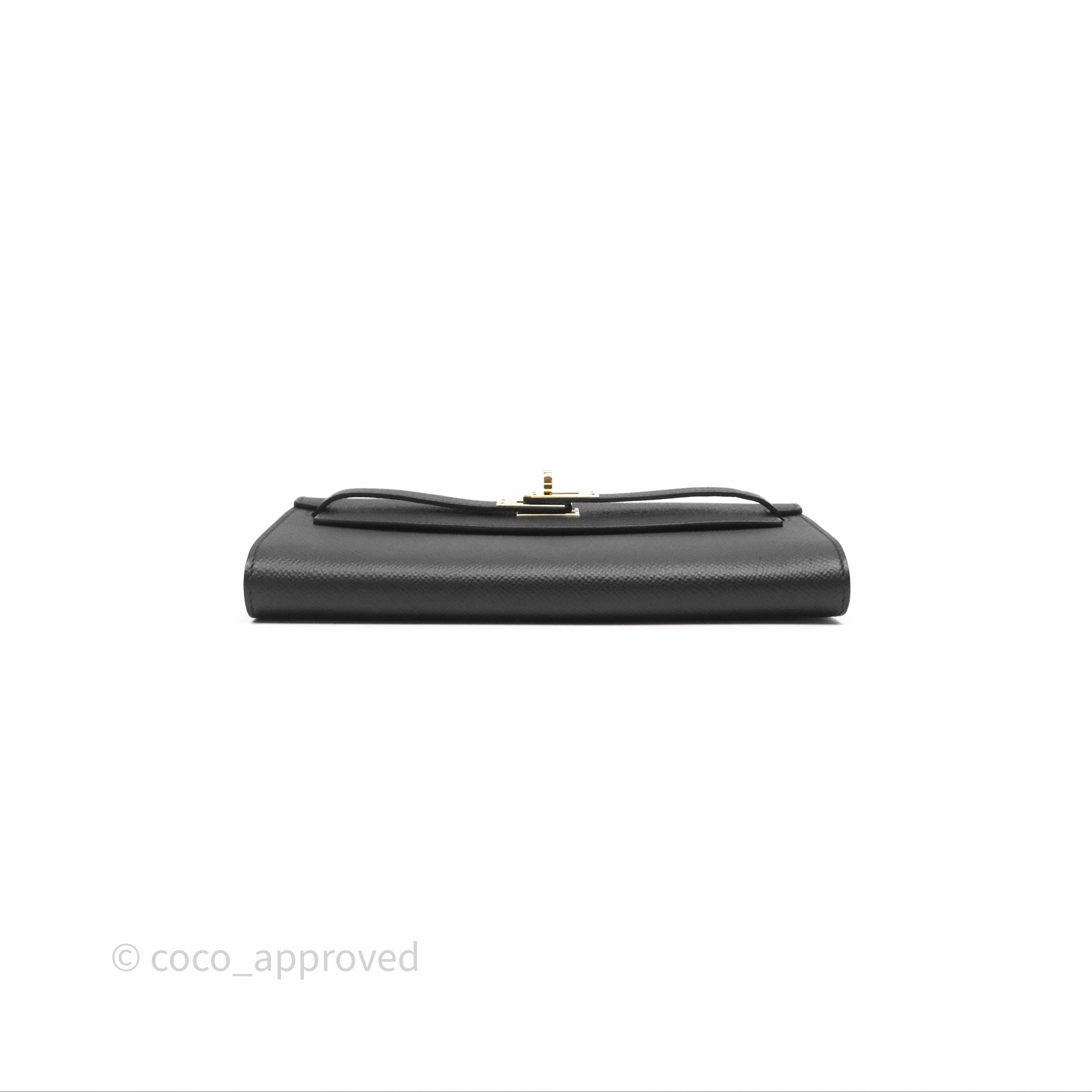 Herms Kelly To Go Wallet Noir 89 Black Epsom Gold Hardware