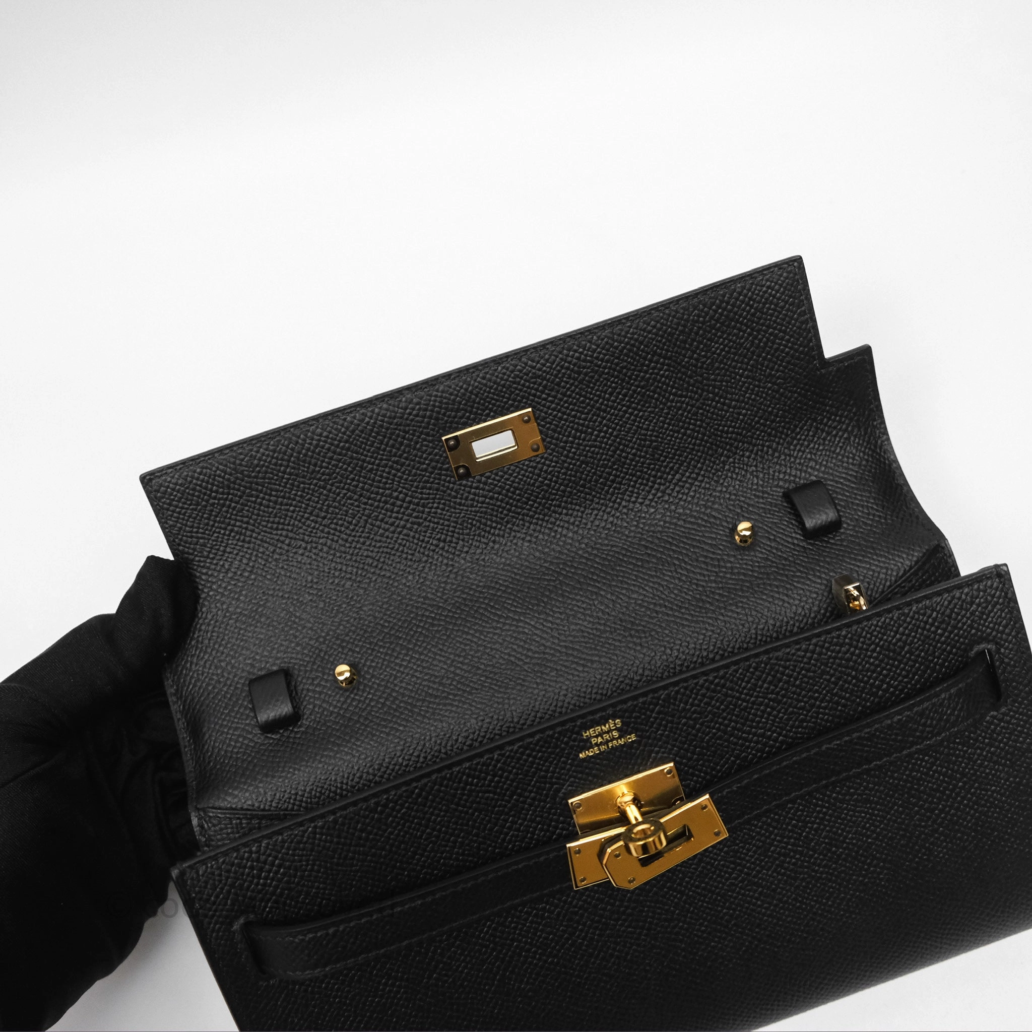 Herms Kelly To Go Wallet Noir 89 Black Epsom Gold Hardware