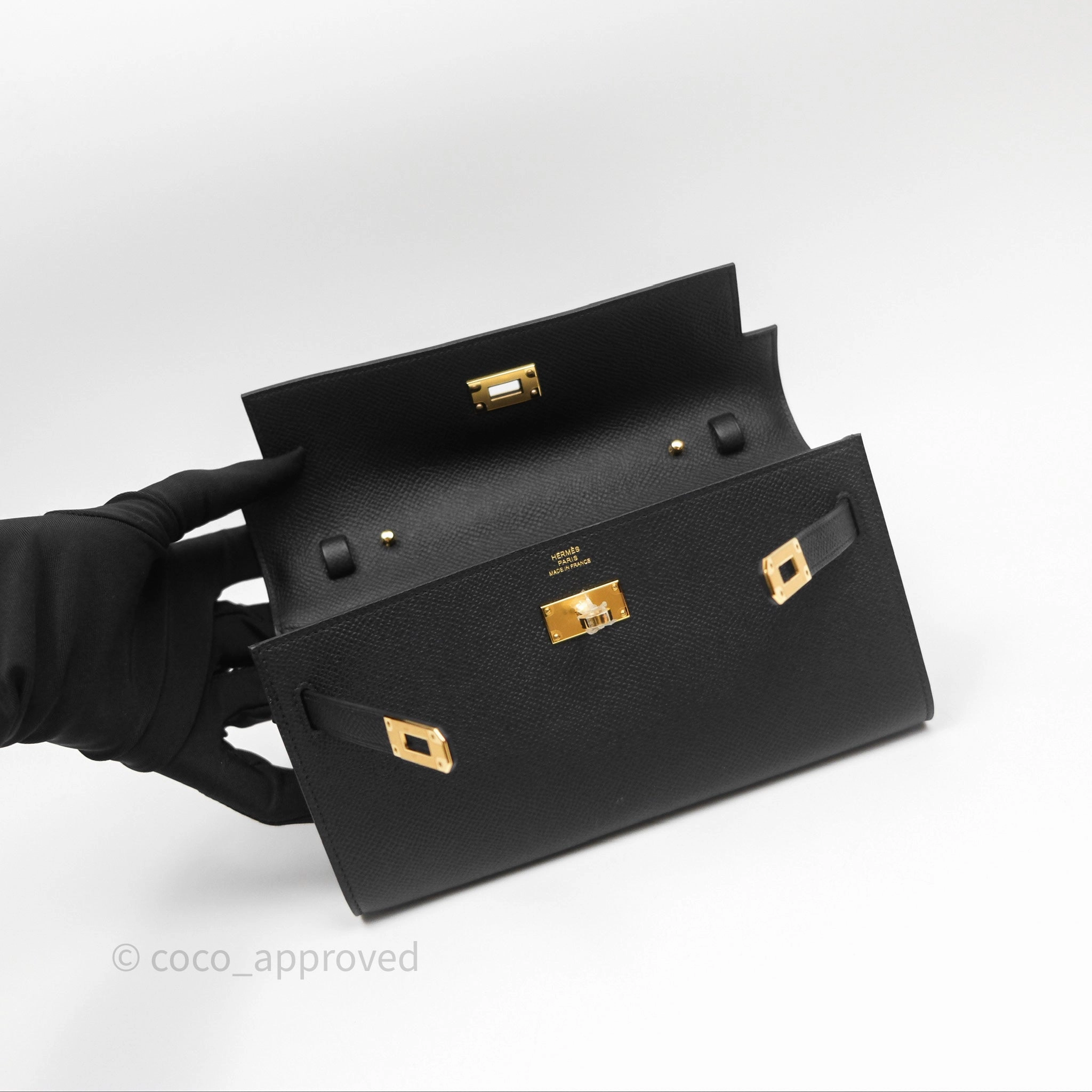 Herms Kelly To Go Wallet Noir 89 Epsom Gold Hardware