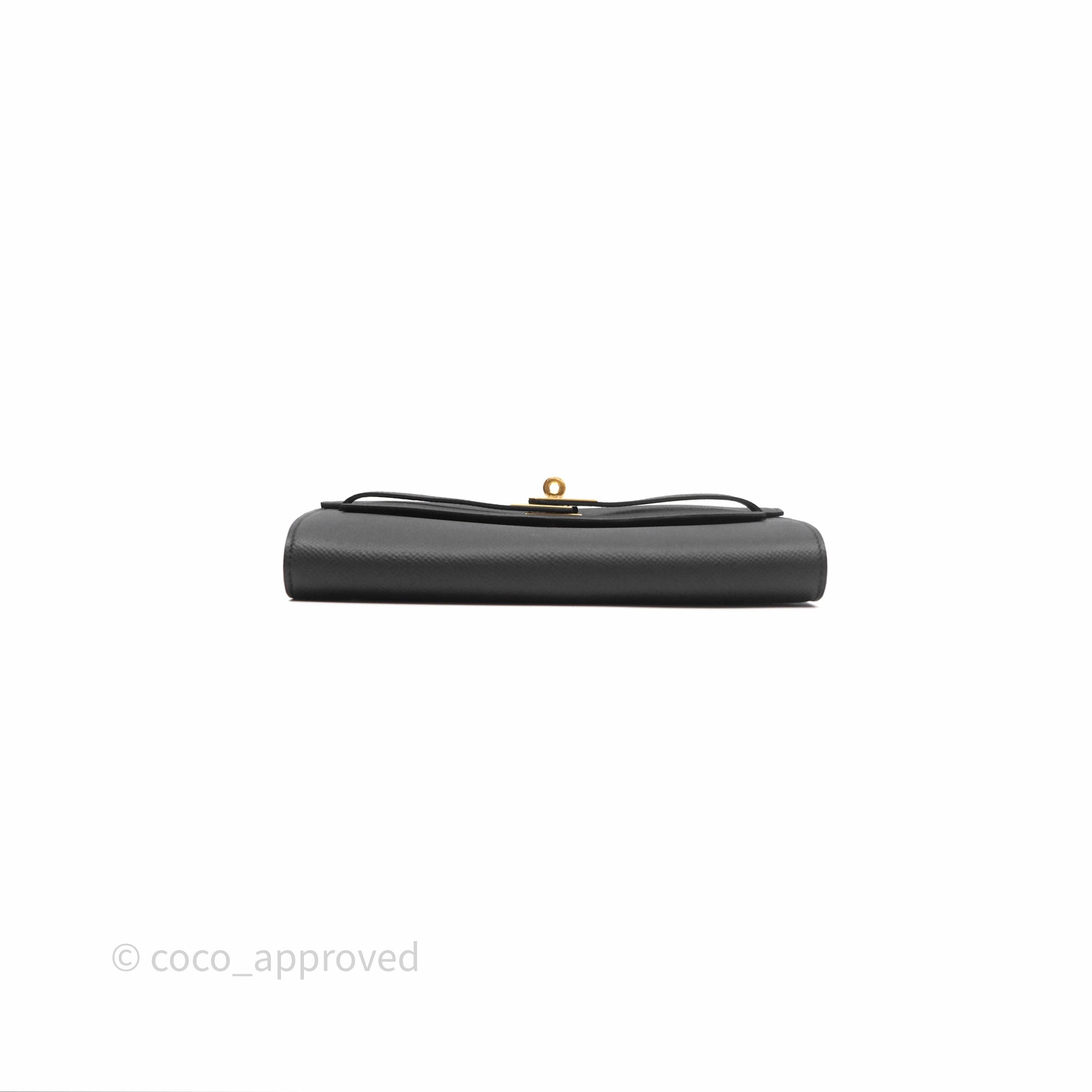 Herms Kelly To Go Wallet Noir 89 Epsom Gold Hardware