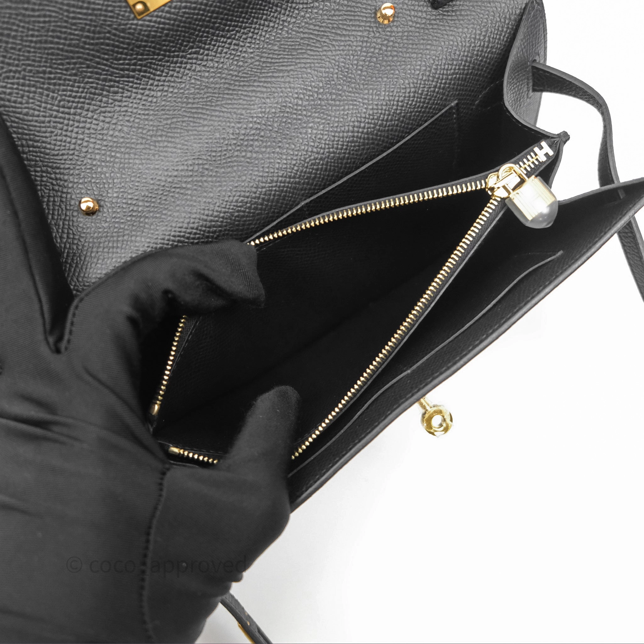 Herms Kelly To Go Wallet Noir 89 Epsom Gold Hardware