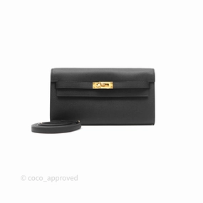 Herms Kelly To Go Wallet Noir 89 Epsom Gold Hardware