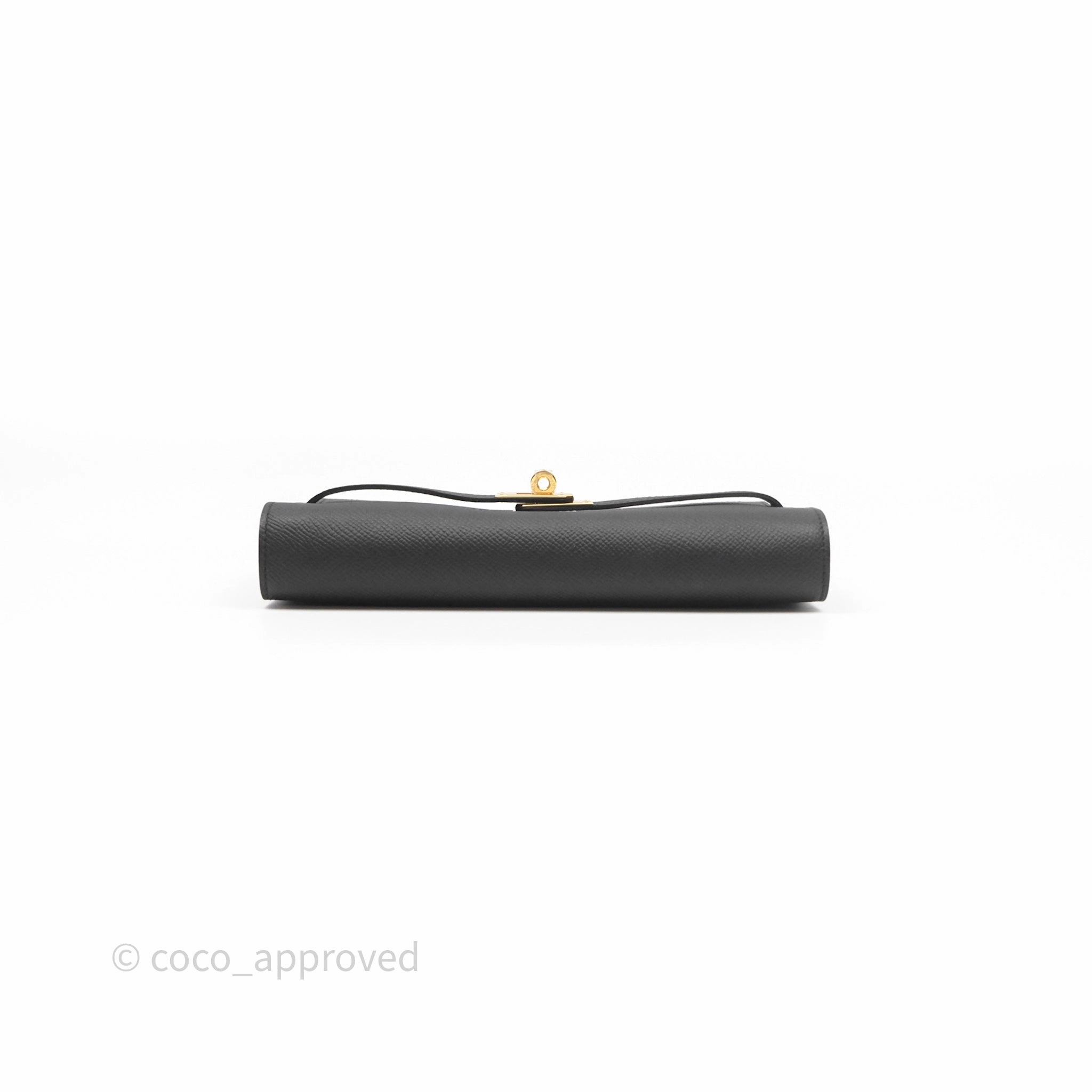 Herms Kelly To Go Wallet Noir 89 Epsom Gold Hardware
