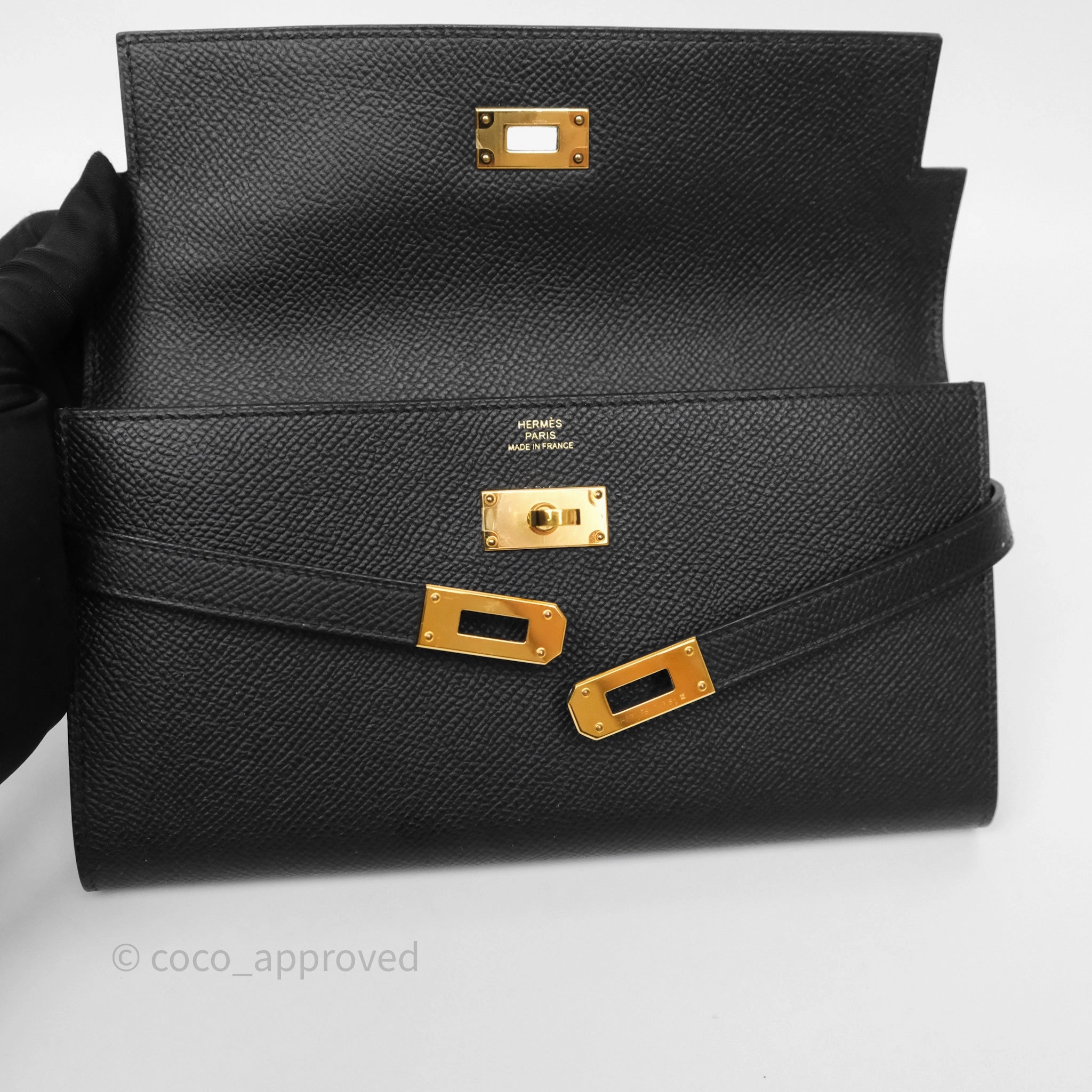Herms Kelly Wallet Black Noir 89 Epsom Gold Hardware