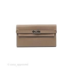 Herms Kelly Wallet Etoupe Epsom Palladium Hardware