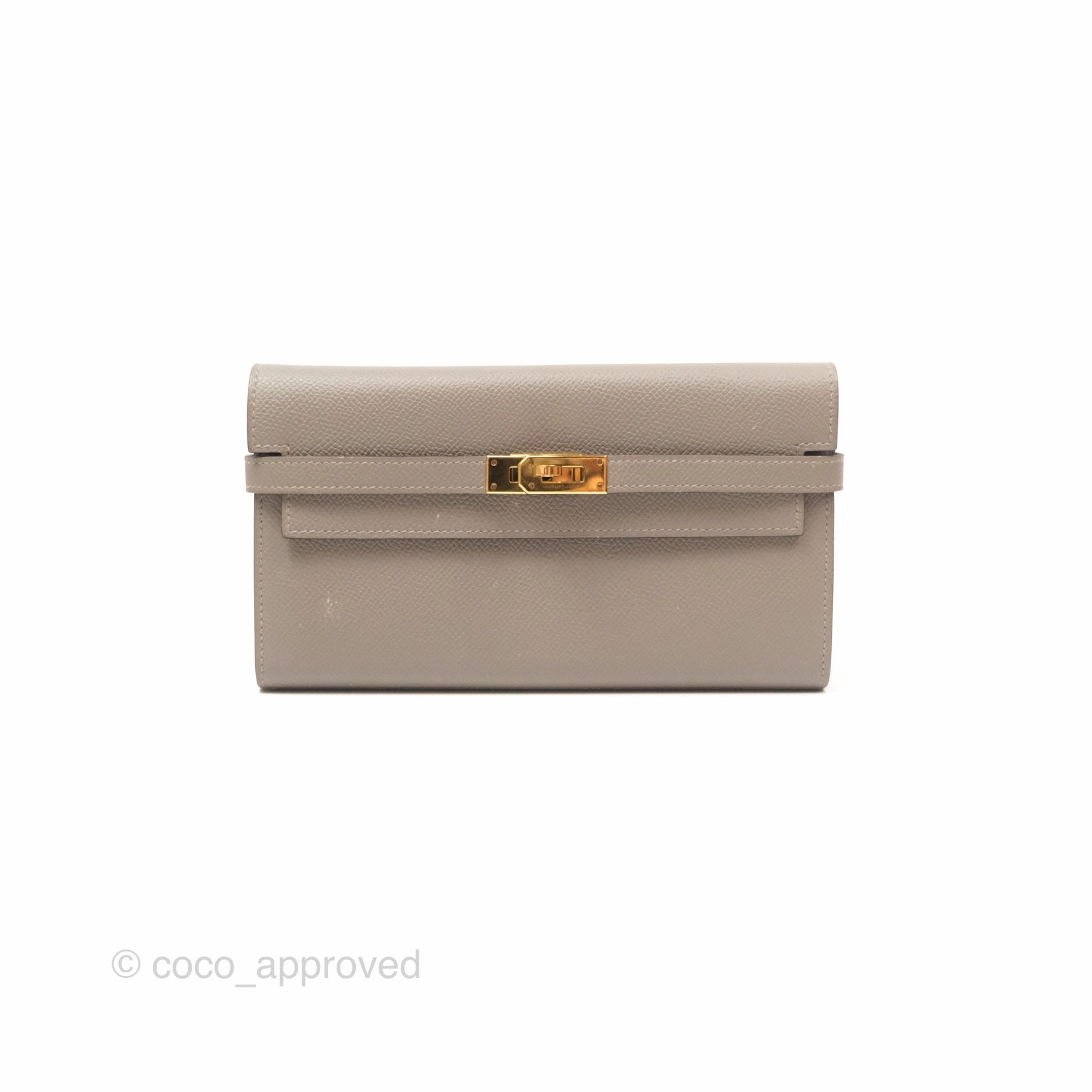 Herms Kelly Wallet Gris Asphalte M8 Epsom Gold Hardware