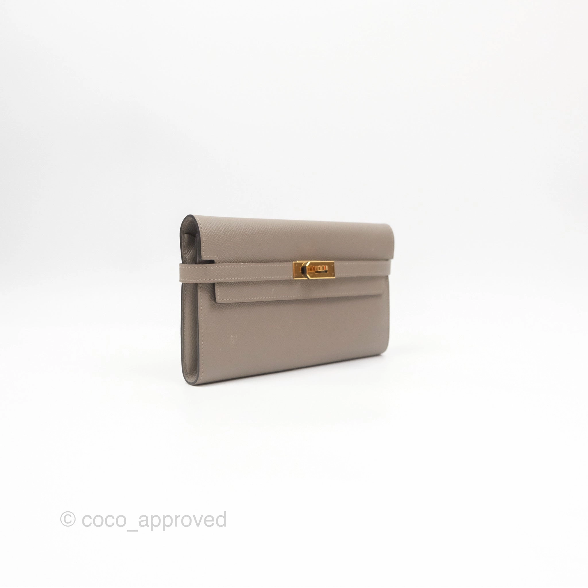 Herms Kelly Wallet Gris Asphalte M8 Epsom Gold Hardware