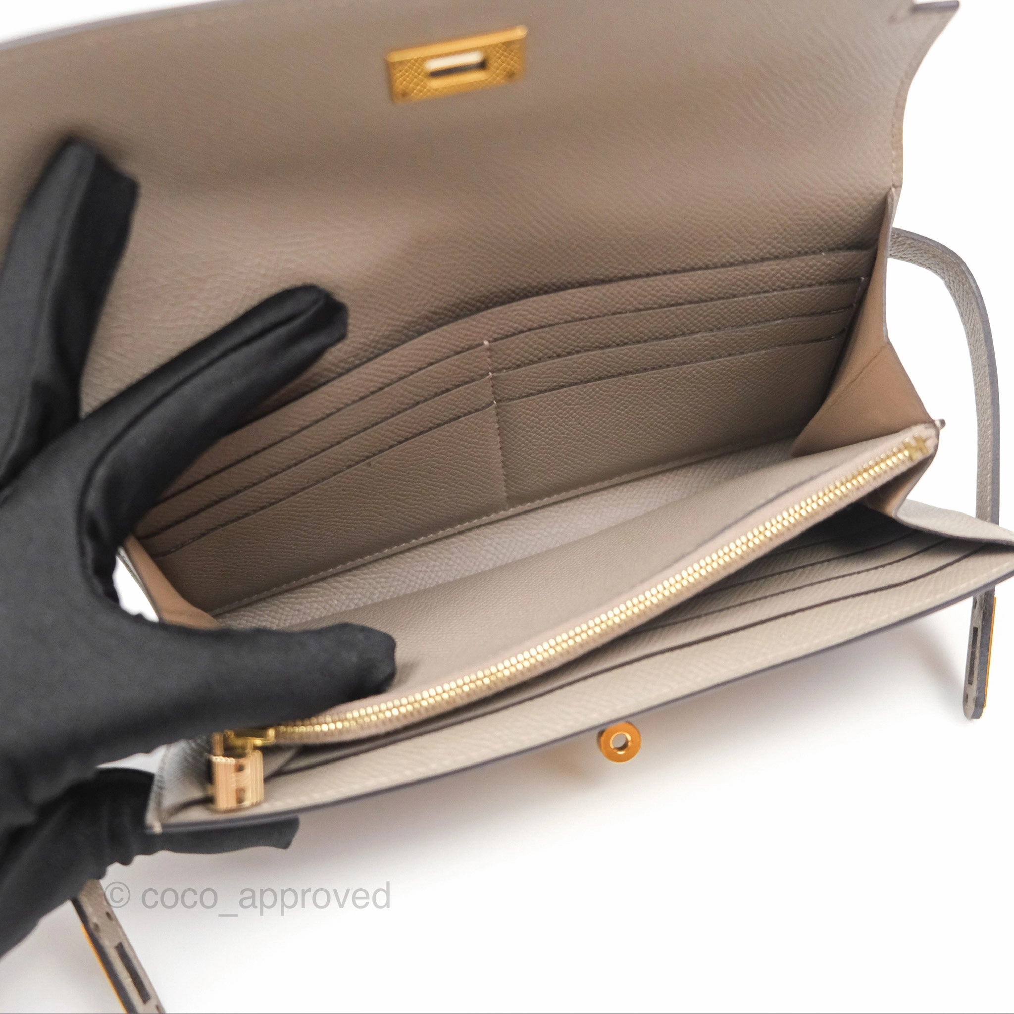 Herms Kelly Wallet Gris Asphalte M8 Epsom Gold Hardware