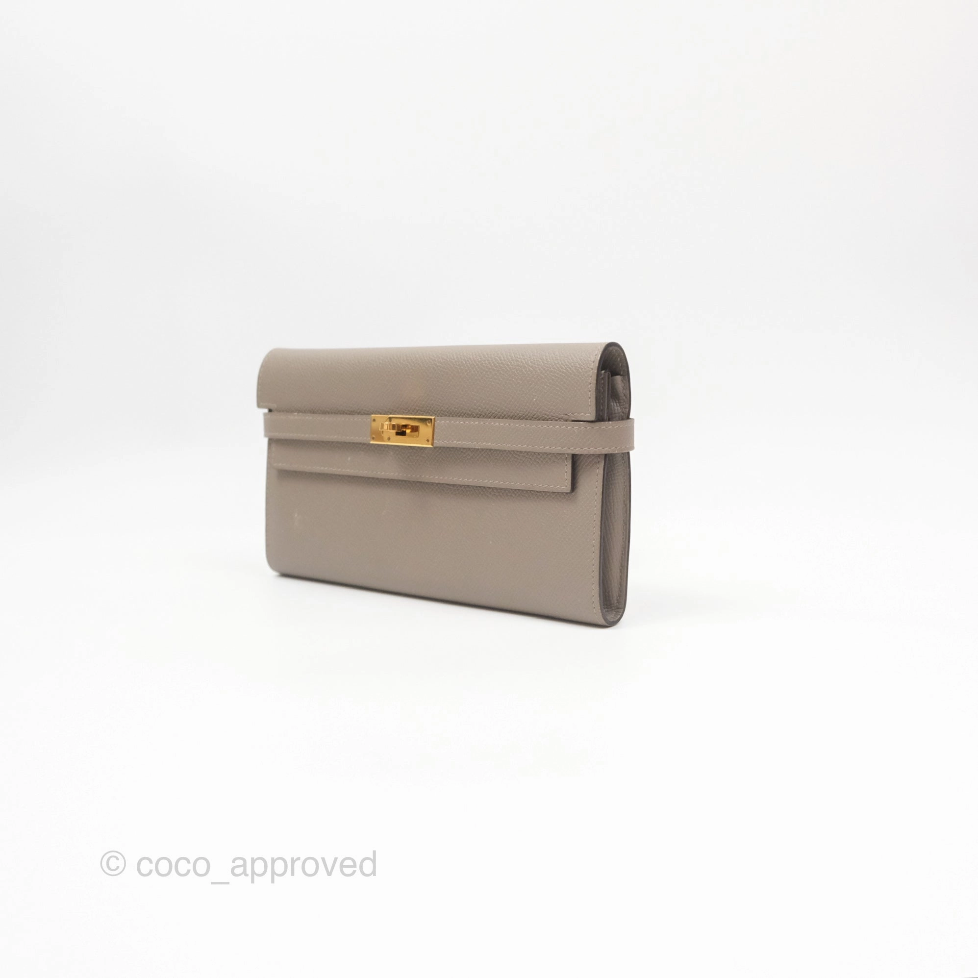 Herms Kelly Wallet Gris Asphalte M8 Epsom Gold Hardware