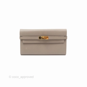 Herms Kelly Wallet Gris Asphalte M8 Epsom Gold Hardware