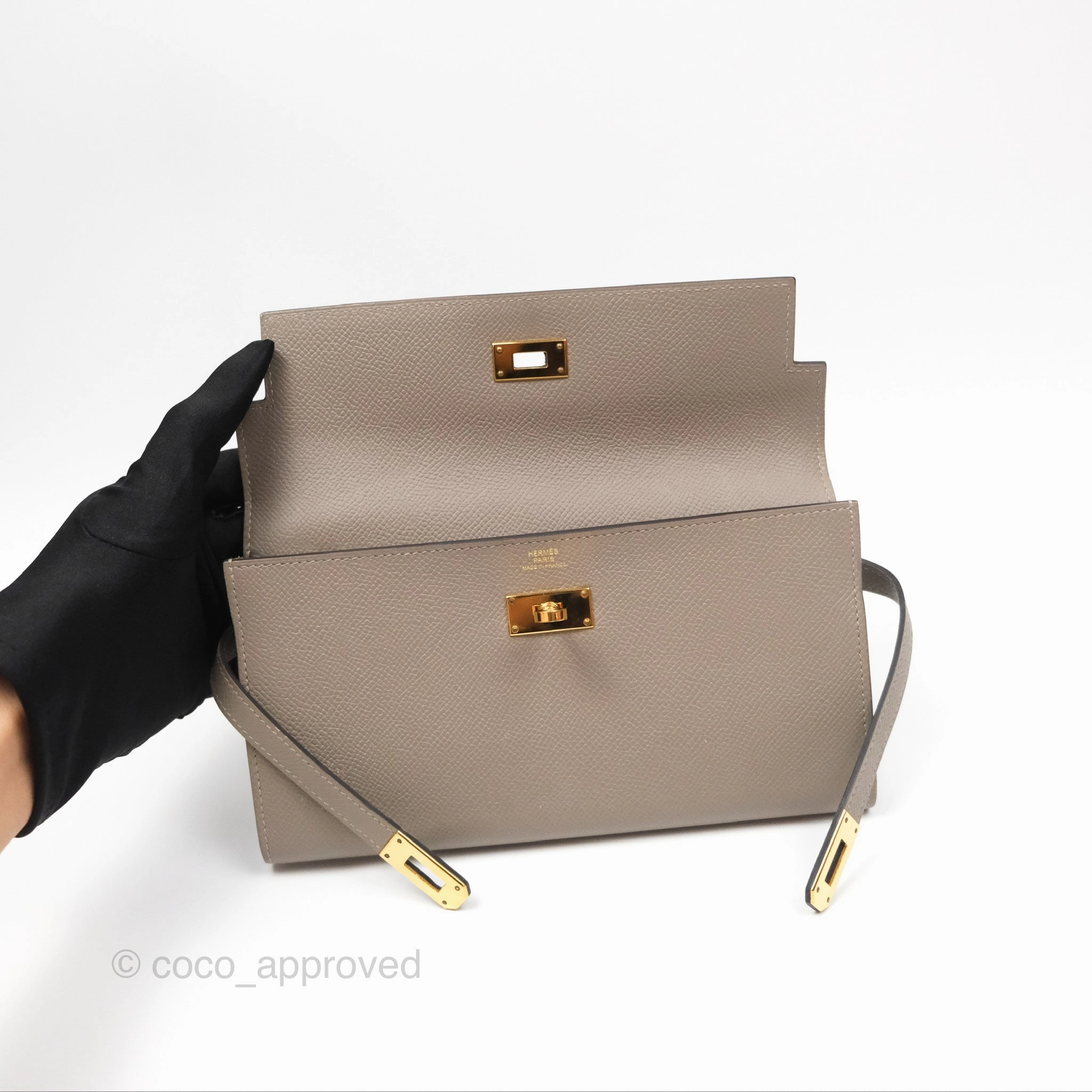 Herms Kelly Wallet Gris Asphalte M8 Epsom Gold Hardware