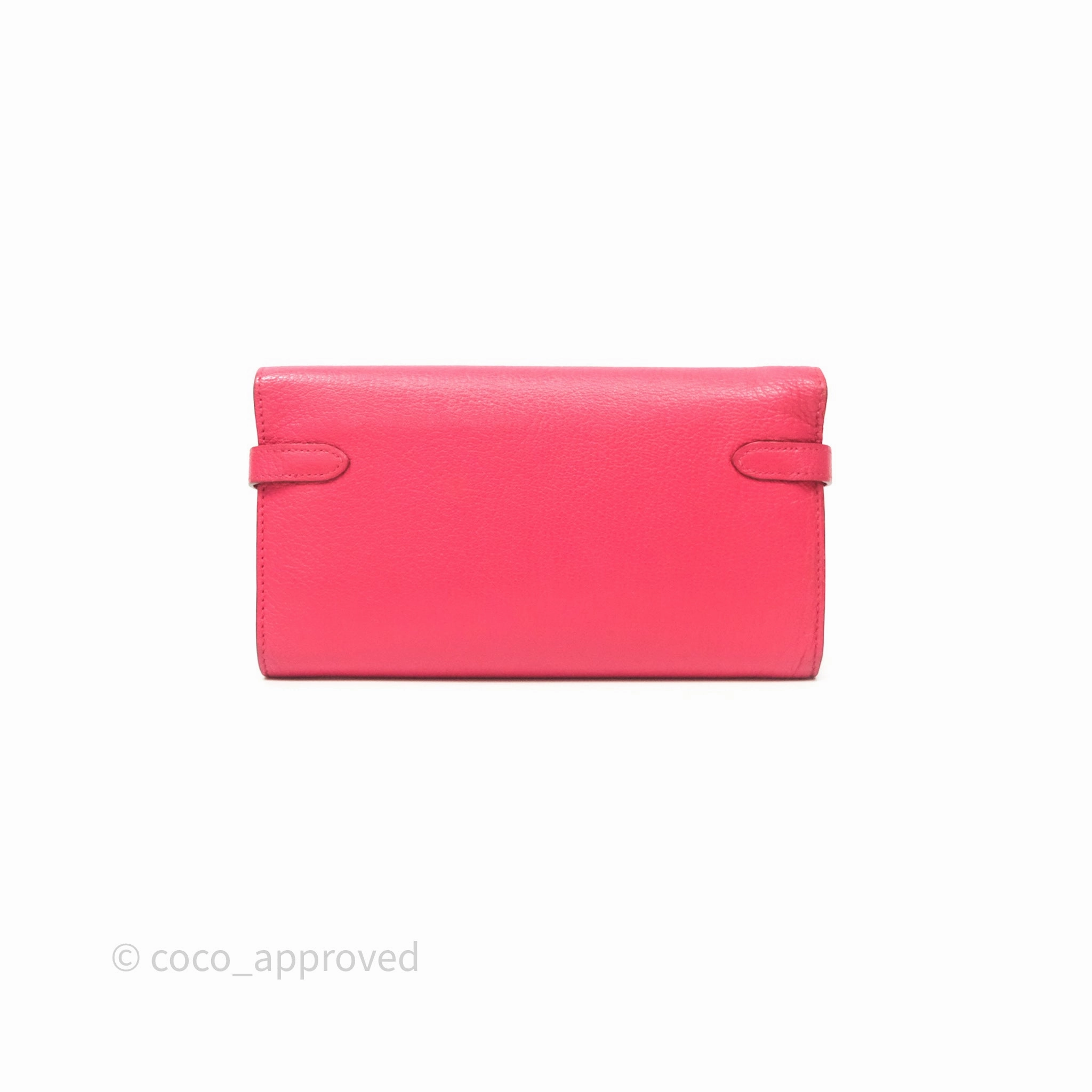 Herms Kelly Wallet Pink Chevre Mysore Palladium Hardware