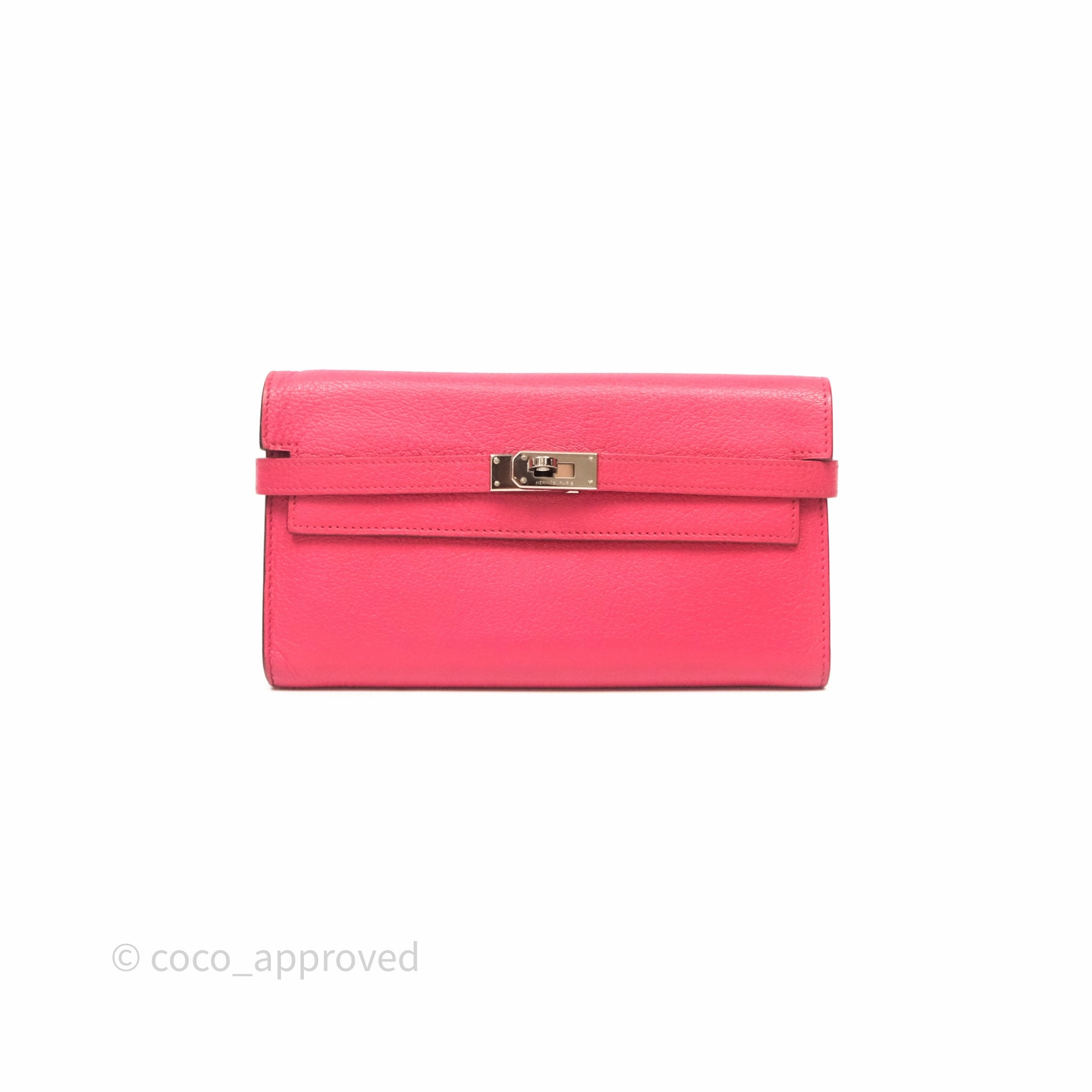 Herms Kelly Wallet Pink Chevre Mysore Palladium Hardware