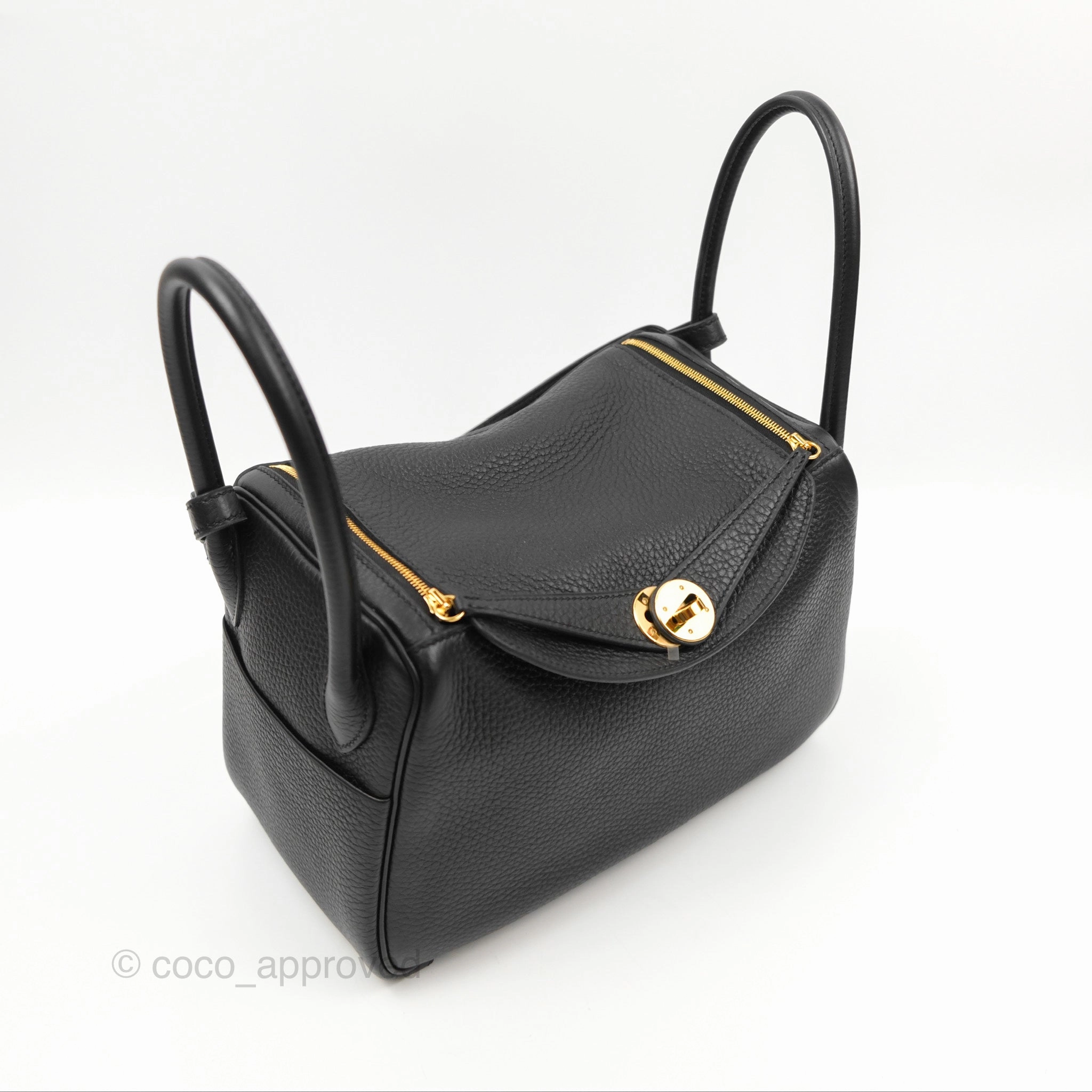 Herms Lindy 26 Black Clemence Gold Hardware