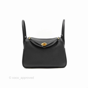 Herms Lindy 26 Black Clemence Gold Hardware