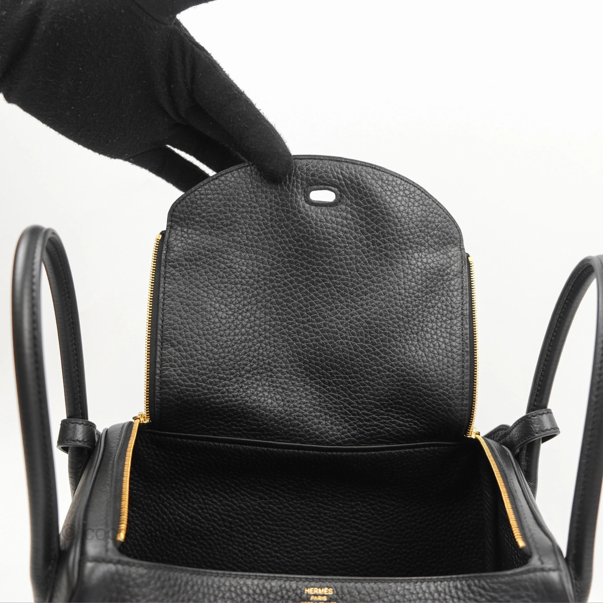 Herms Lindy 26 Black Clemence Gold Hardware