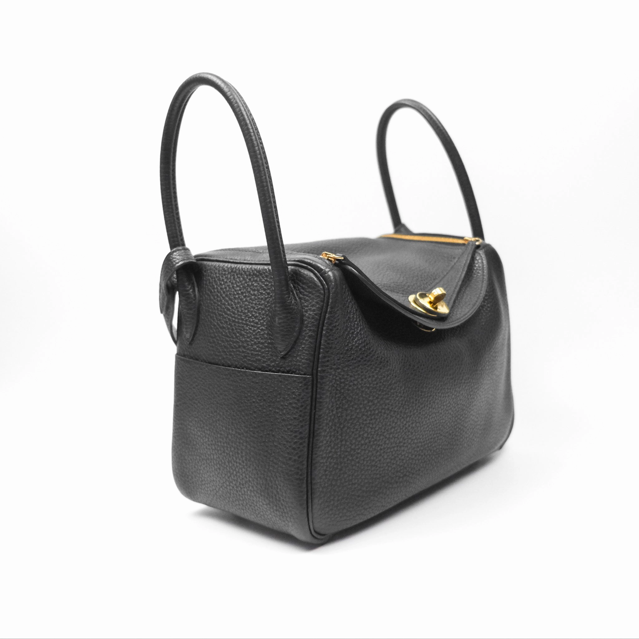 Herms Lindy 26 Black Clemence Gold Hardware
