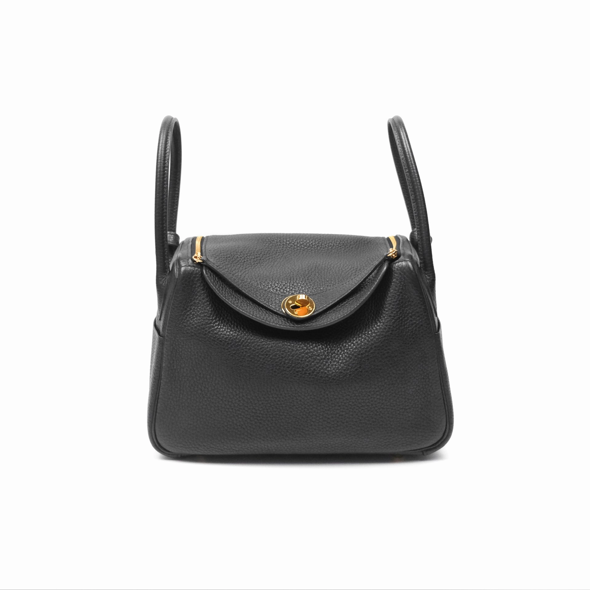Herms Lindy 26 Black Clemence Gold Hardware