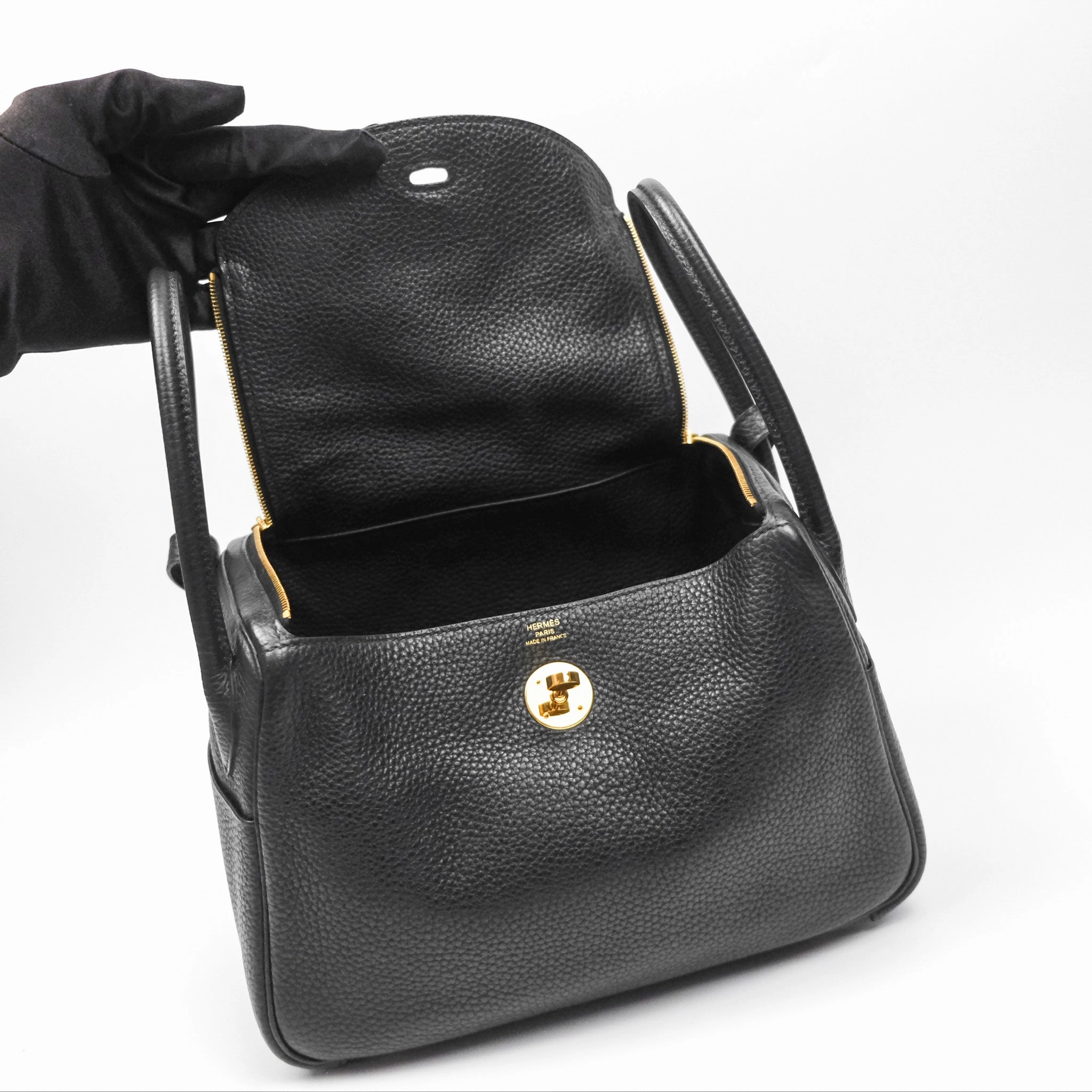 Herms Lindy 26 Black Clemence Gold Hardware